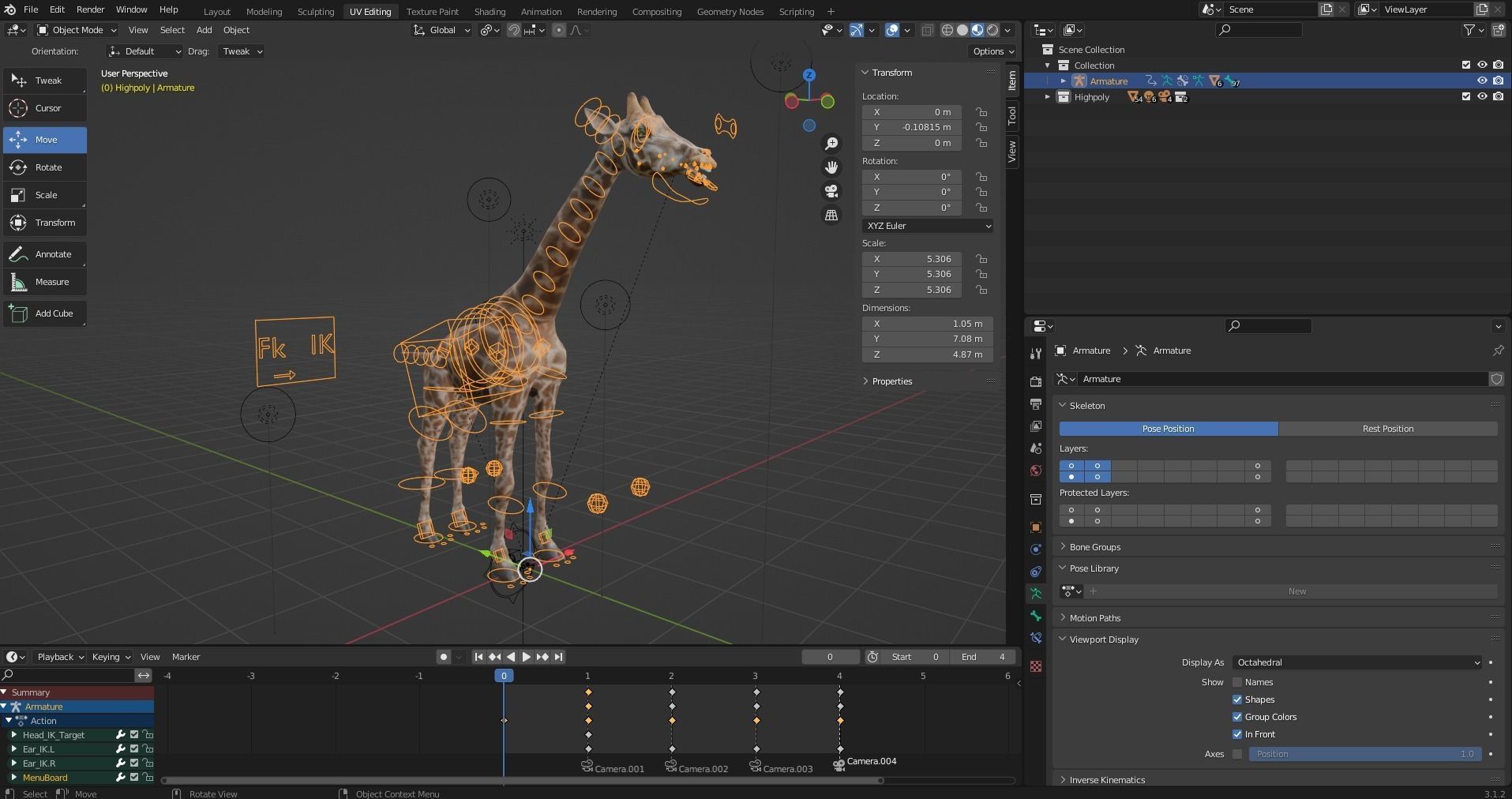 Fur Giraffe Rigged in Blender Low-poly 3D model_12