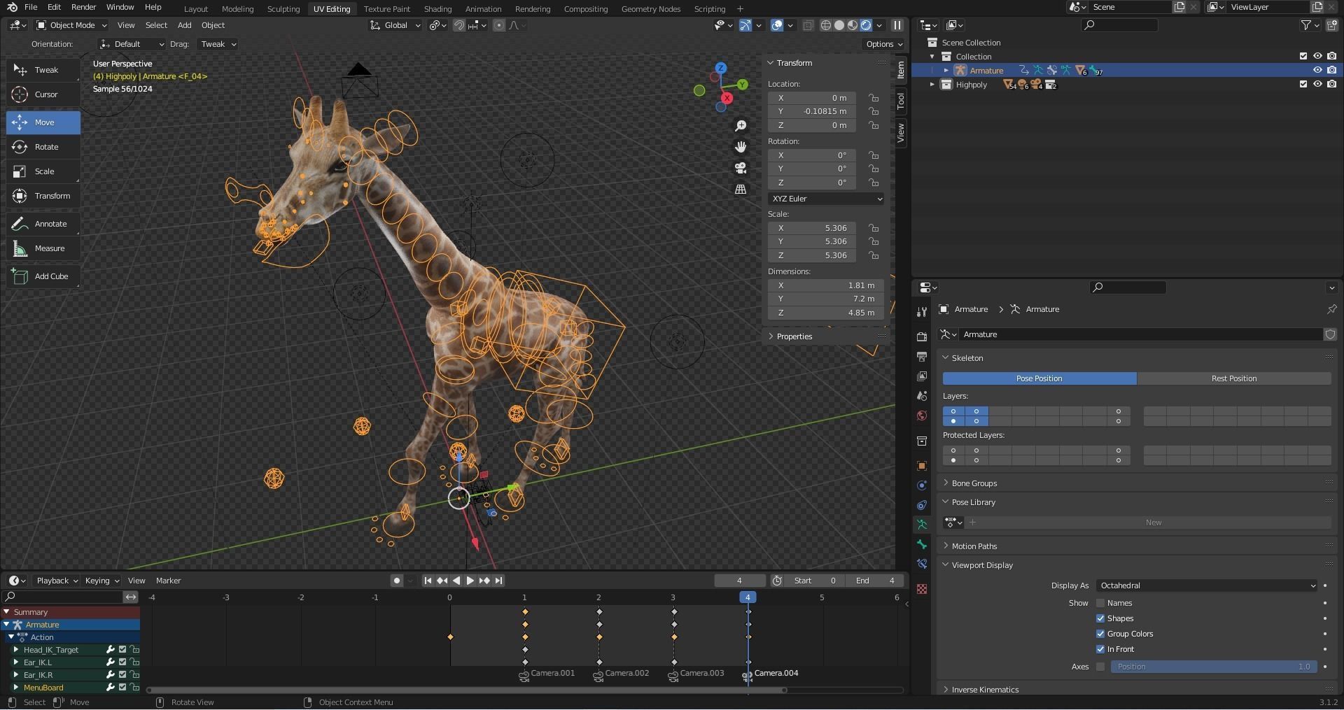 Fur Giraffe Rigged in Blender Low-poly 3D model_16
