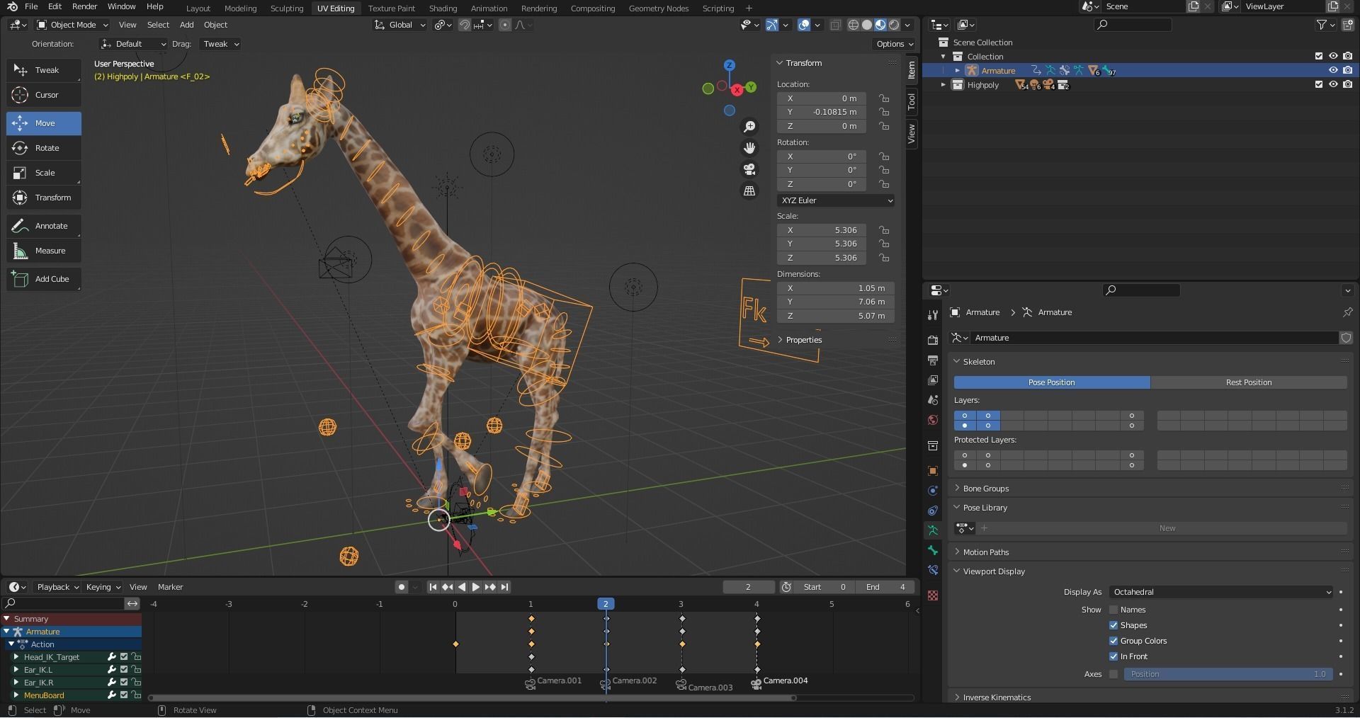 Fur Giraffe Rigged in Blender Low-poly 3D model_14