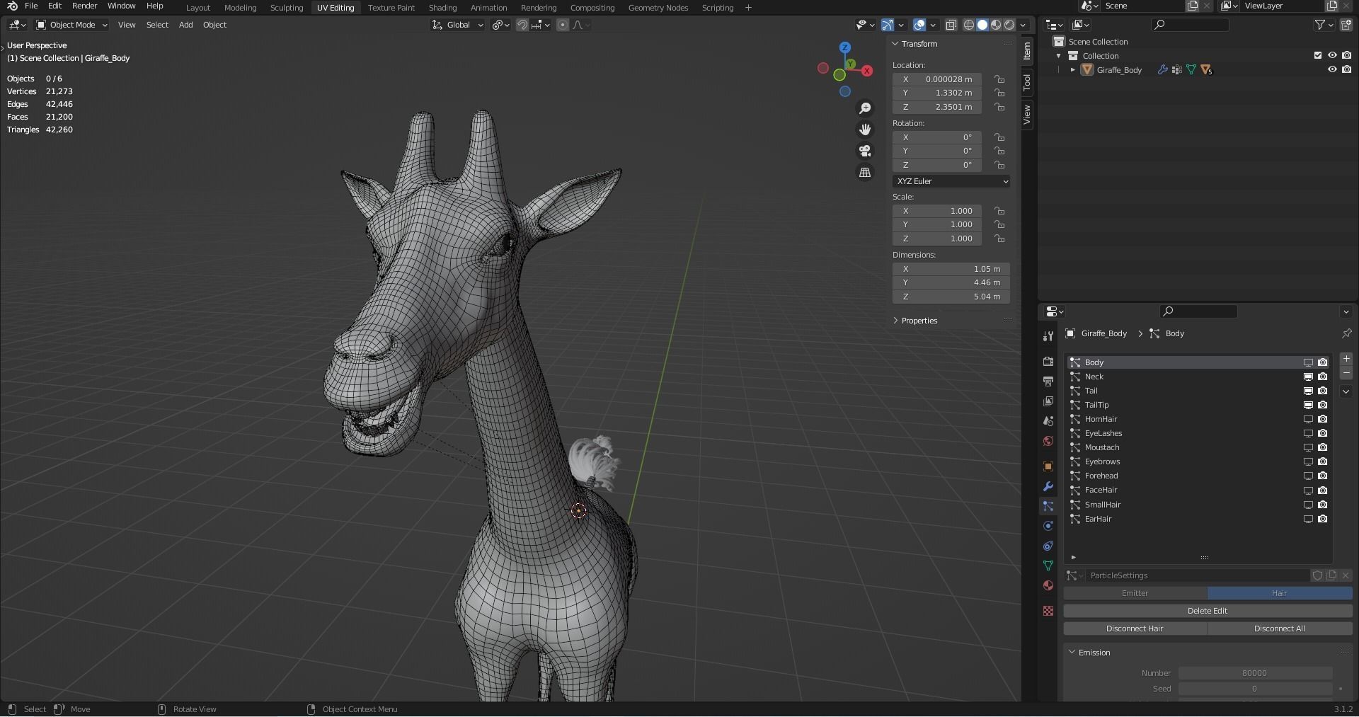 Fur Giraffe Rigged in Blender Low-poly 3D model_20