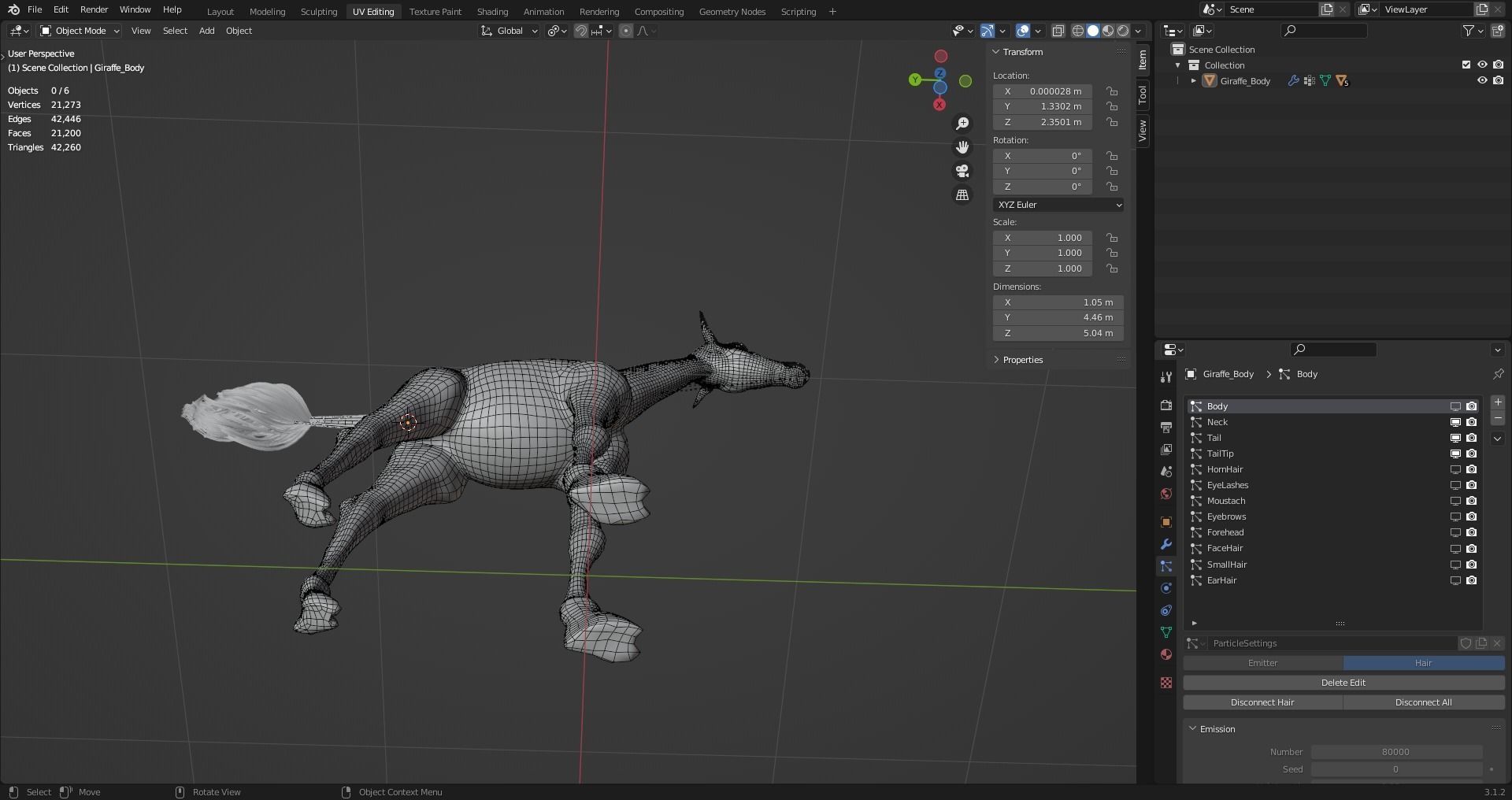 Fur Giraffe Rigged in Blender Low-poly 3D model_19