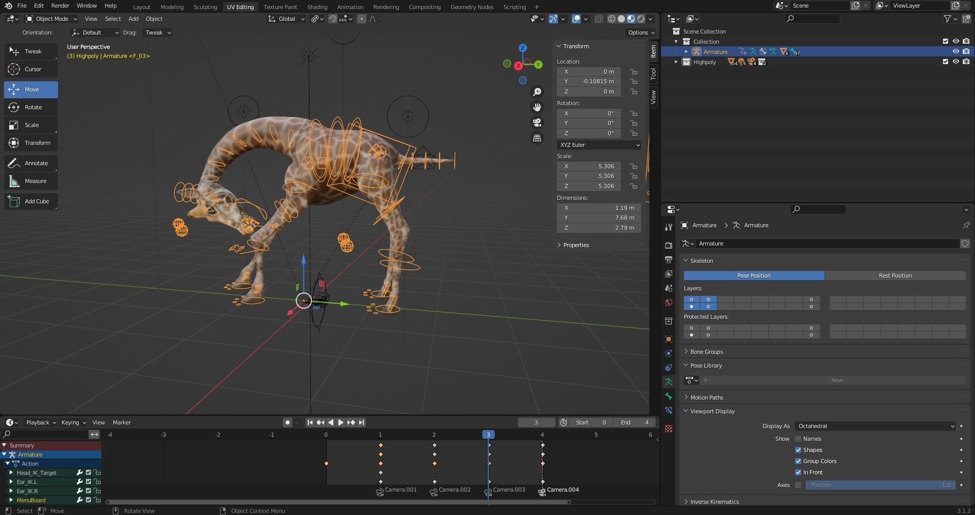 Fur Giraffe Rigged in Blender Low-poly 3D model_15