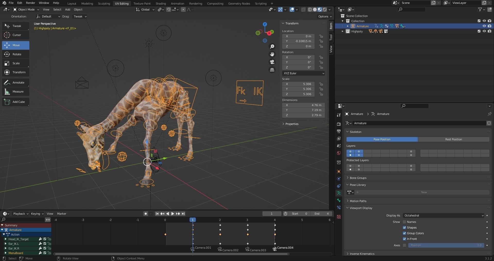 Fur Giraffe Rigged in Blender Low-poly 3D model_13