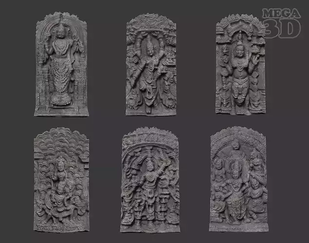 India Temple Wall modular - 221005 Low-poly 3D model
