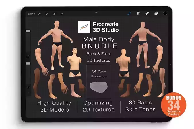 Procreate 3d Model Pack - Male Body Bundle 3D model