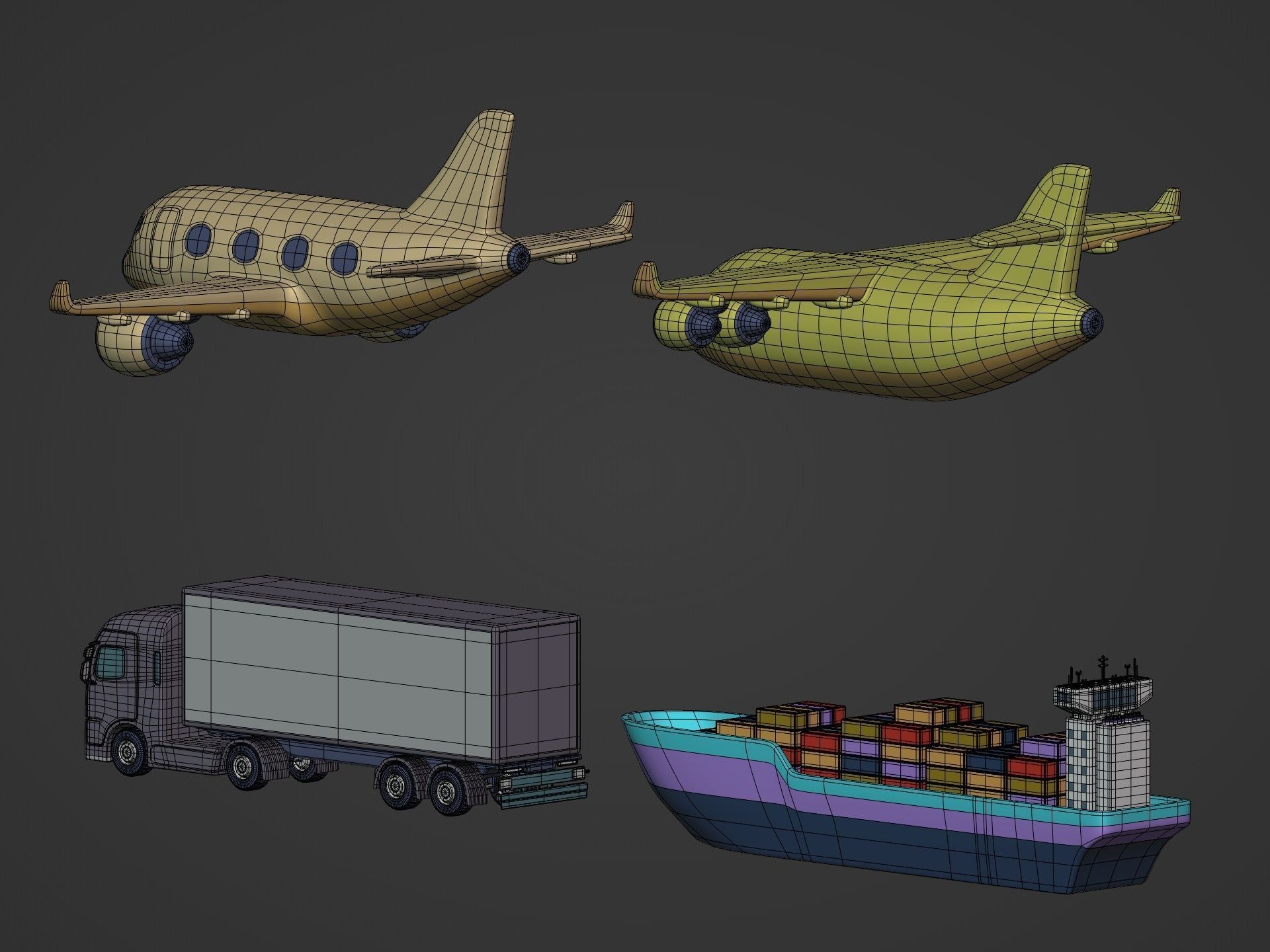Cartoon Transport Vehicles Pack Low-poly 3D model_8