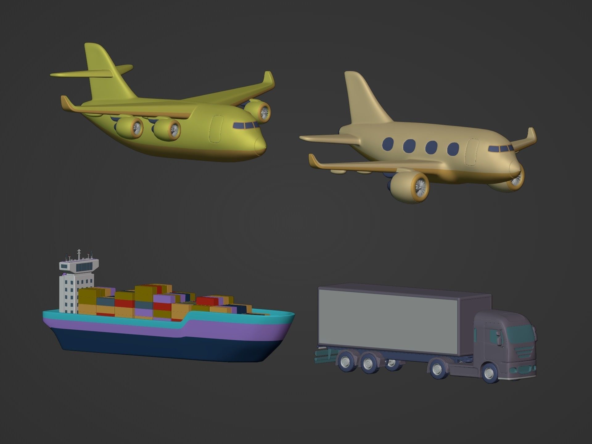 Cartoon Transport Vehicles Pack Low-poly 3D model_5