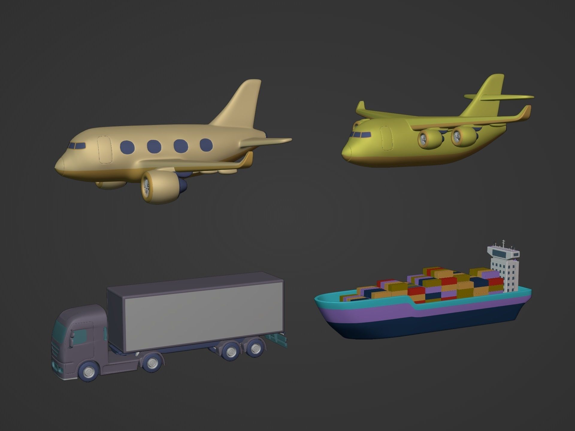 Cartoon Transport Vehicles Pack Low-poly 3D model_1