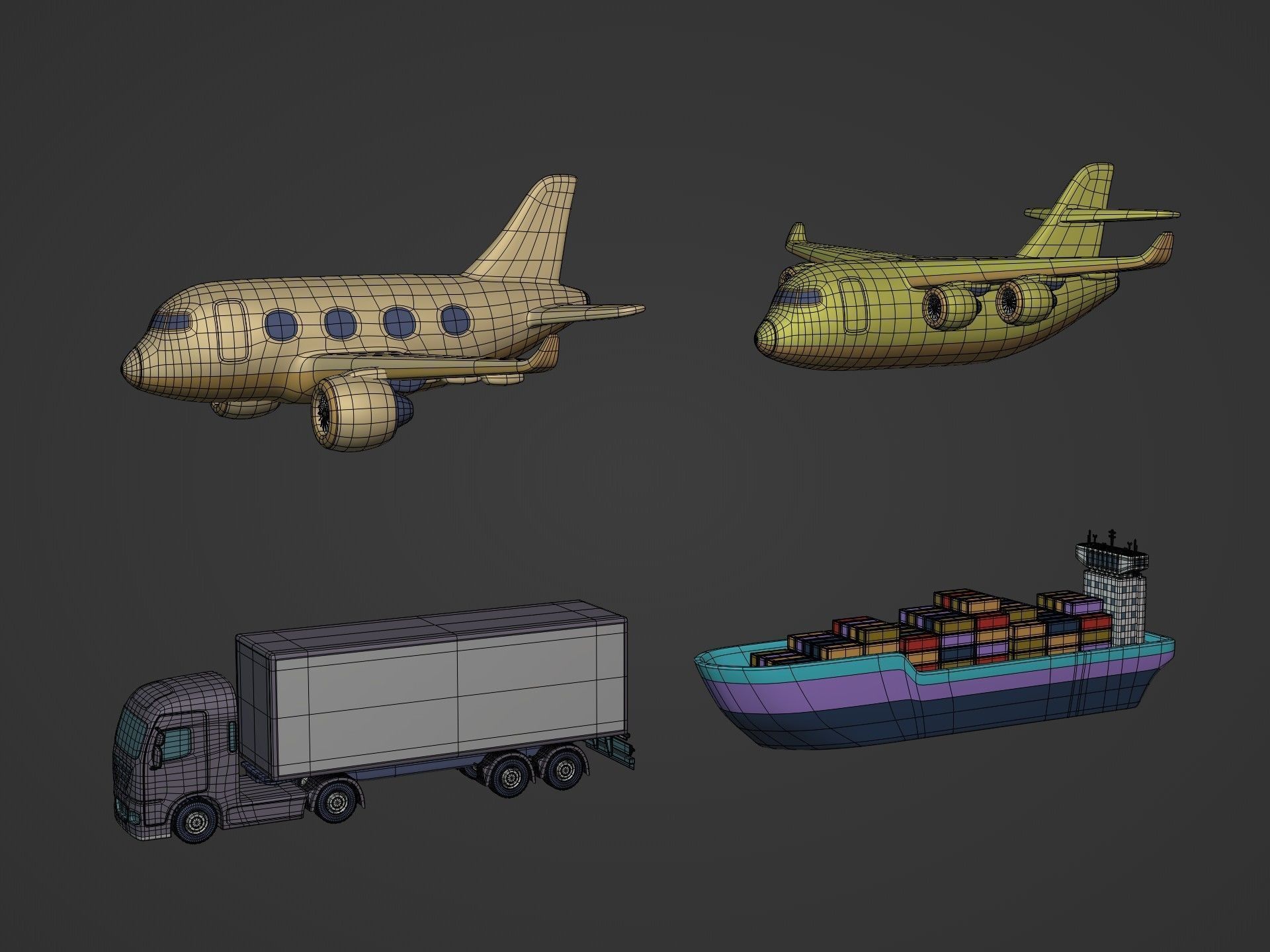 Cartoon Transport Vehicles Pack Low-poly 3D model_2