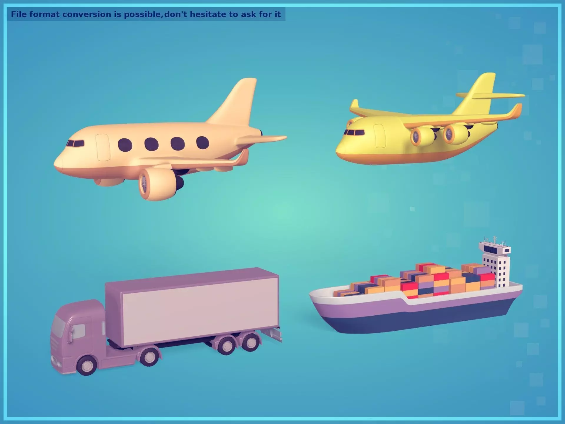 Cartoon Transport Vehicles Pack Low-poly 3D model_0