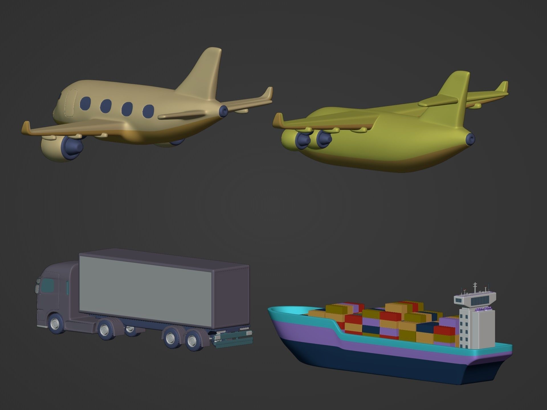 Cartoon Transport Vehicles Pack Low-poly 3D model_7