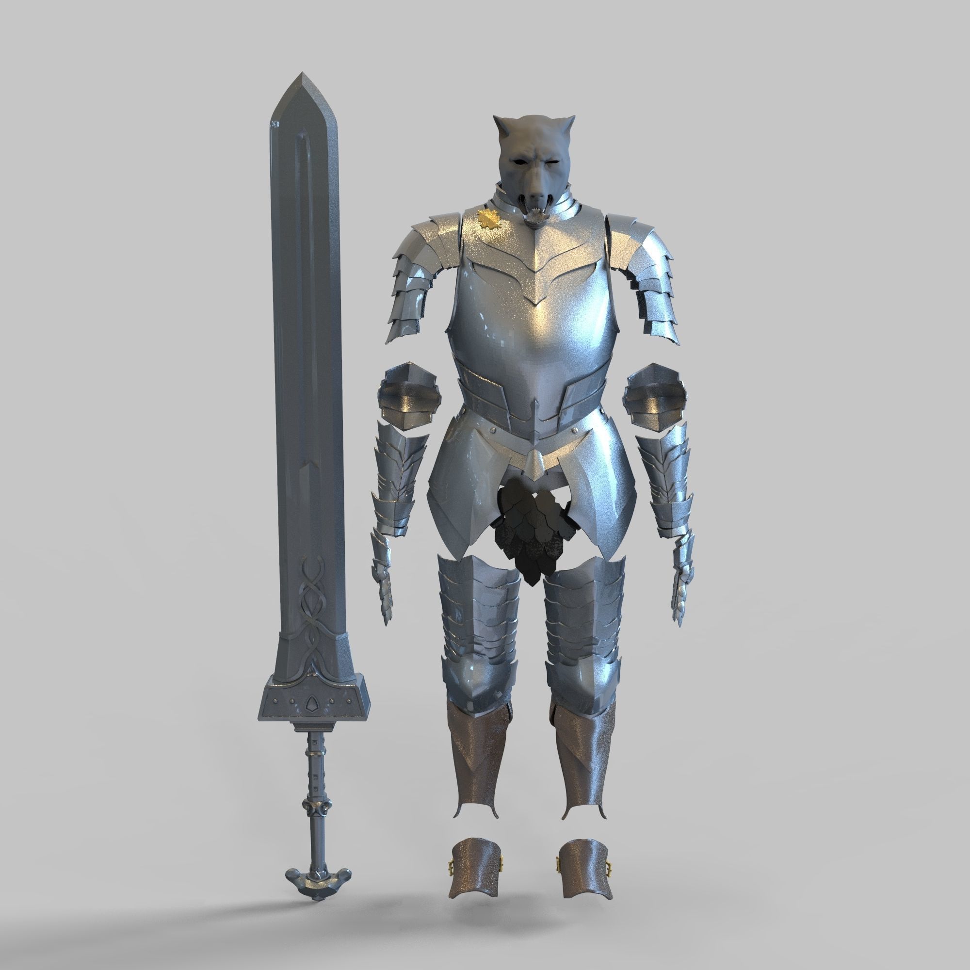 Blaidd Elden Ring Full Body Wearable Armor with Mask and Sword 3D print model_65