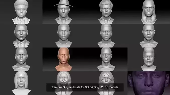 Famous Singers busts for 3D printing v2 3D Model Collection