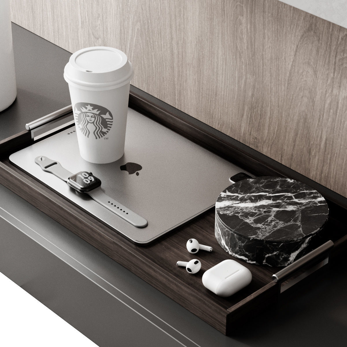 TV set 8 stand with apple device 3D model_3