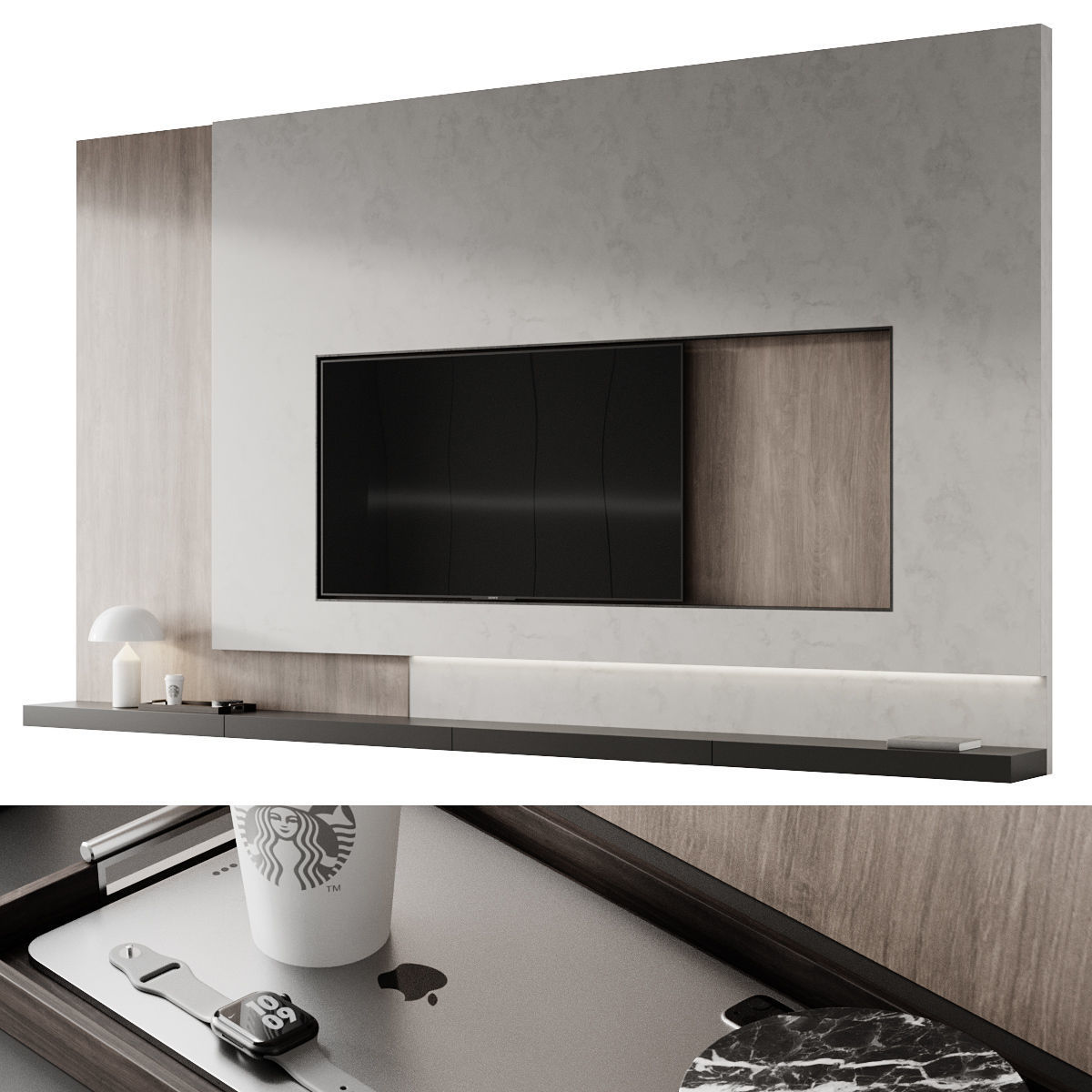 TV set 8 stand with apple device 3D model_1