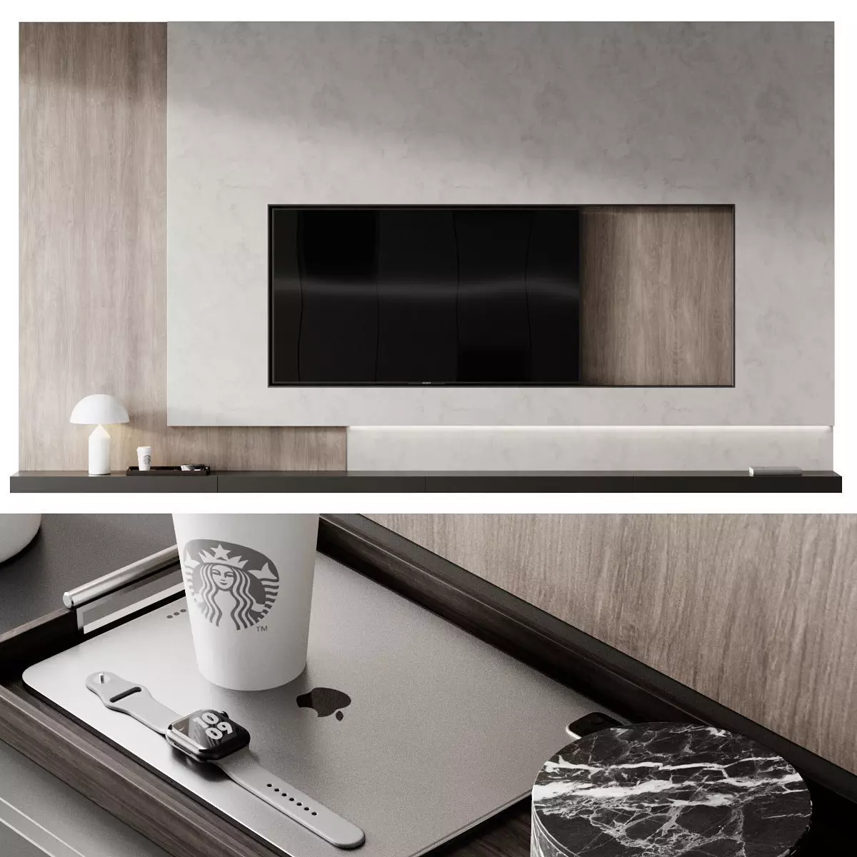 TV set 8 stand with apple device 3D model_0