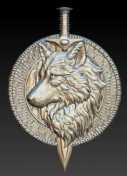 wolf and sword pendant 3D model_0