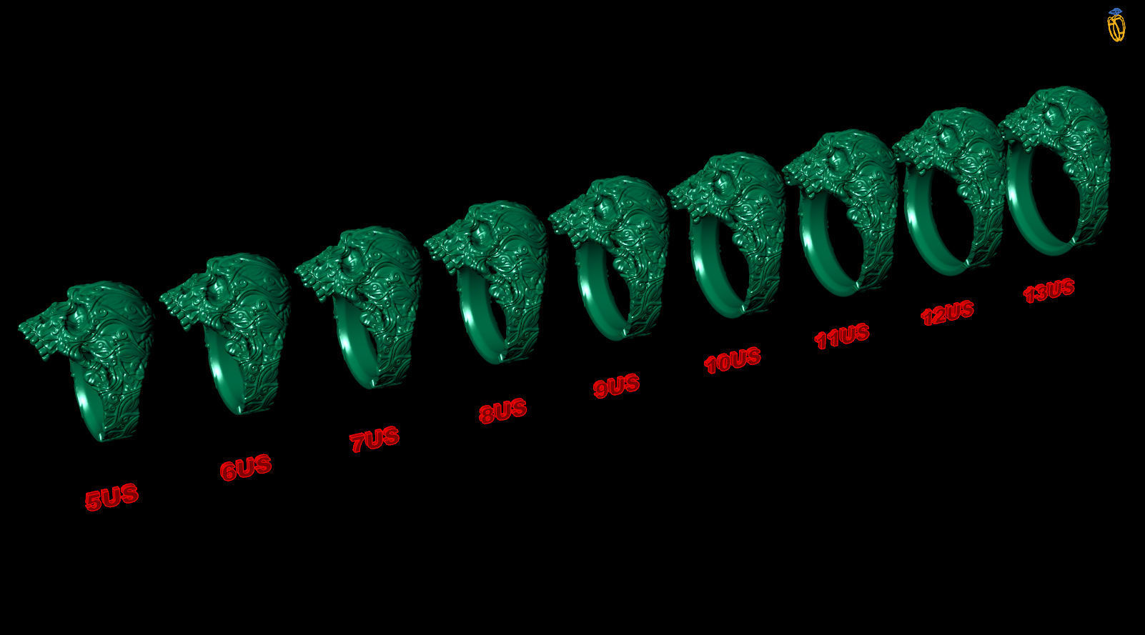 Skull Head Sea Wave Pattern Ring 3D print model_8