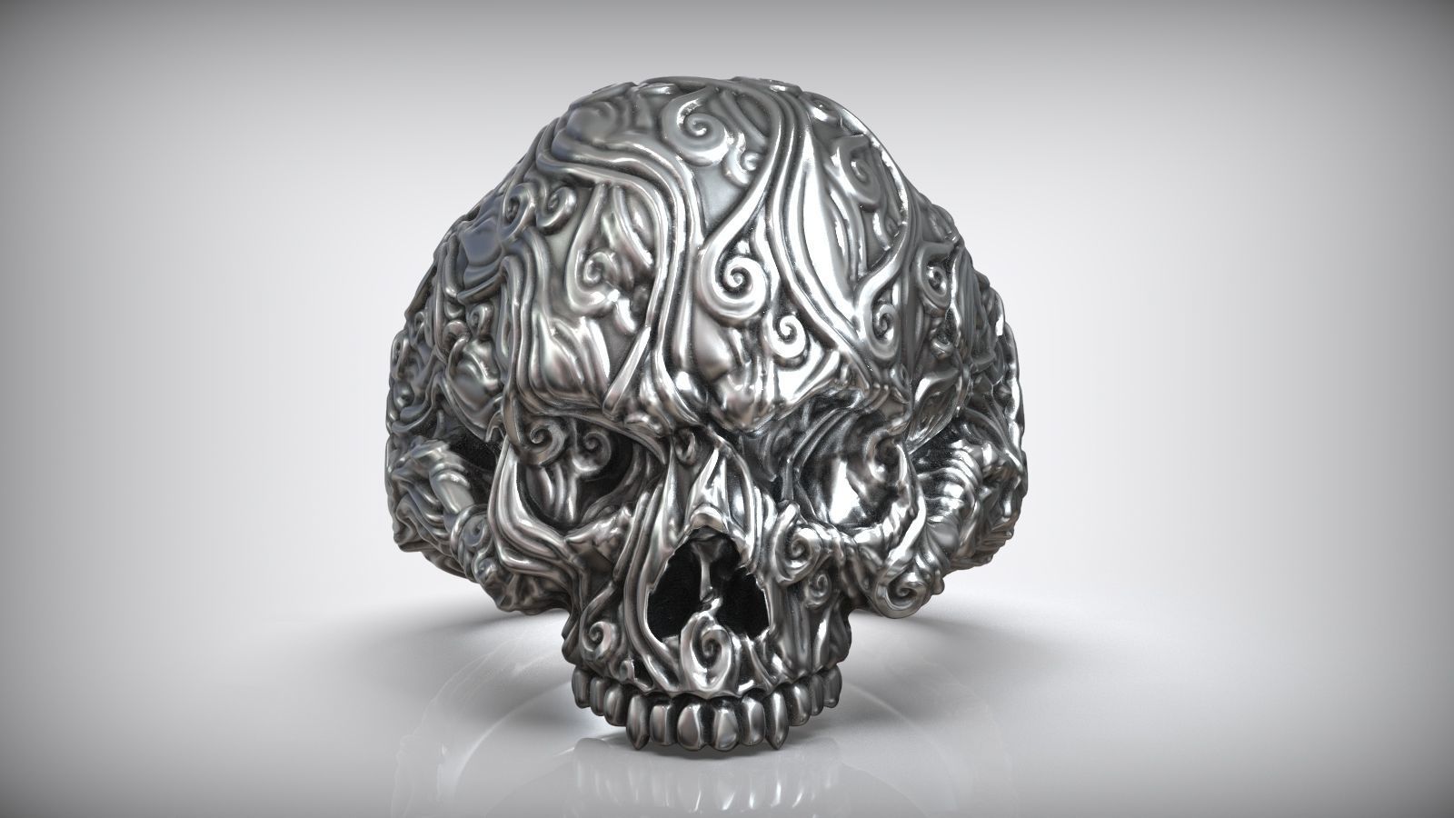 Skull Head Sea Wave Pattern Ring 3D print model_2