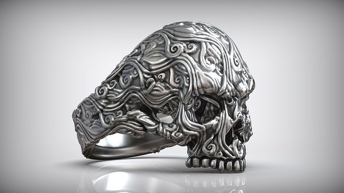 Skull Head Sea Wave Pattern Ring 3D print model