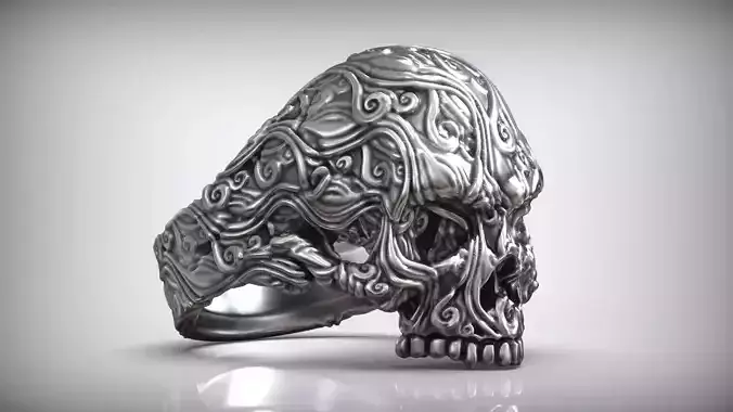 Skull Head Sea Wave Pattern Ring 3D print model