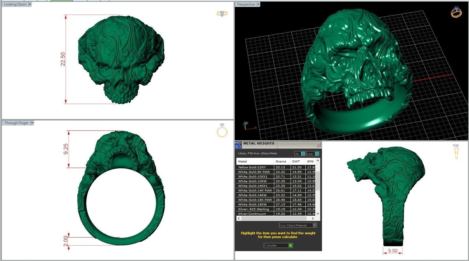 Skull Head Sea Wave Pattern Ring 3D print model_7