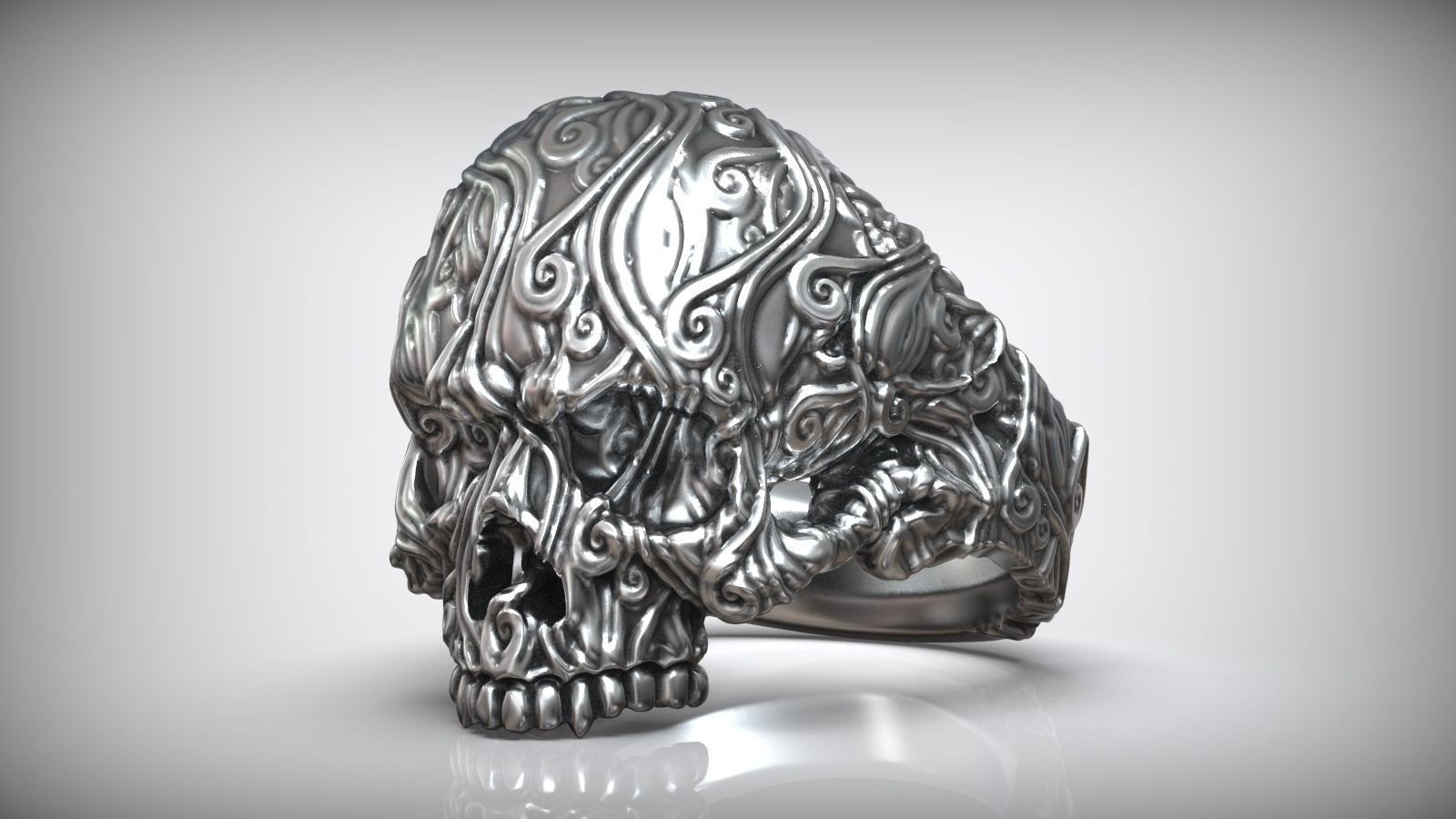 Skull Head Sea Wave Pattern Ring 3D print model_5