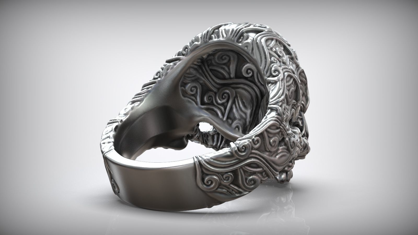 Skull Head Sea Wave Pattern Ring 3D print model_4
