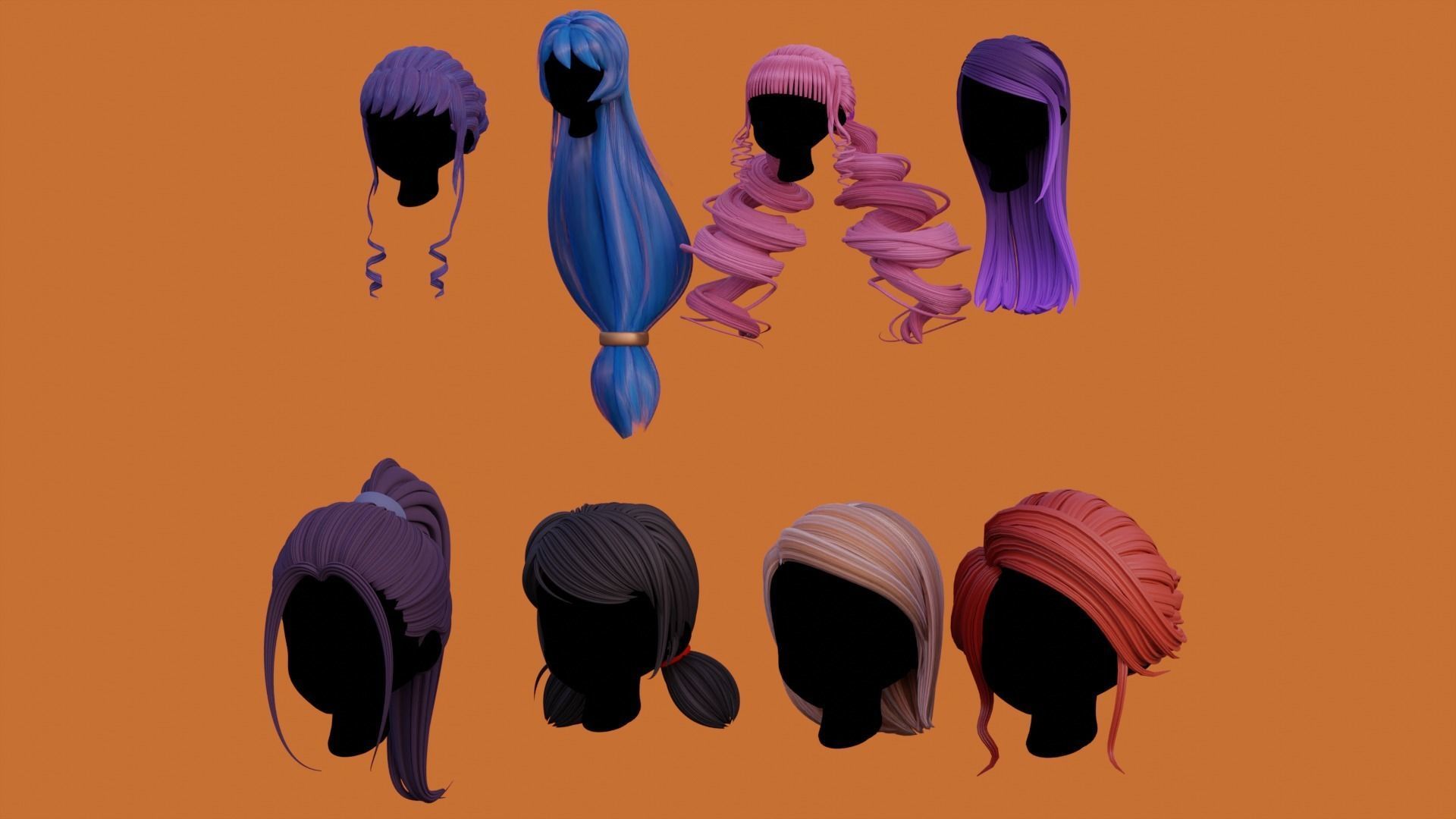 Woman Hair Collection 3D model_9