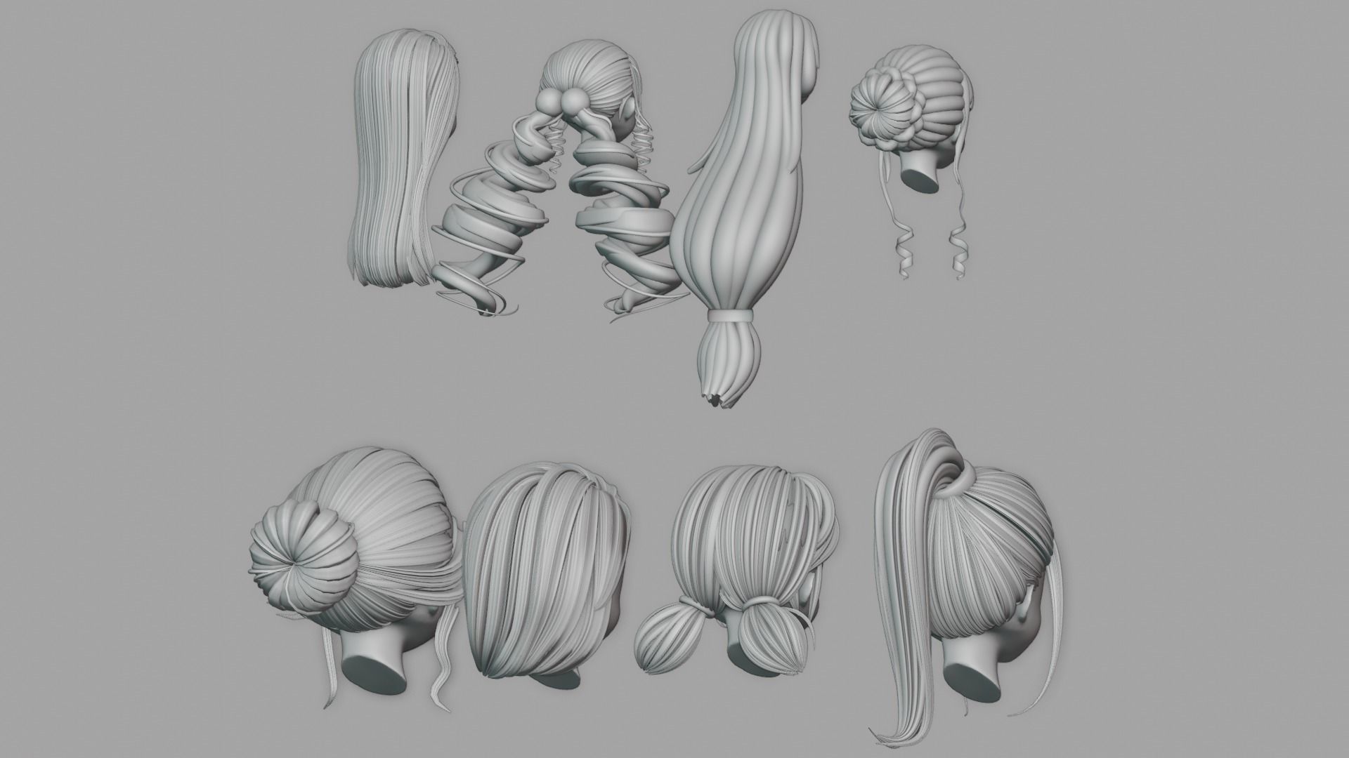 Woman Hair Collection 3D model_17