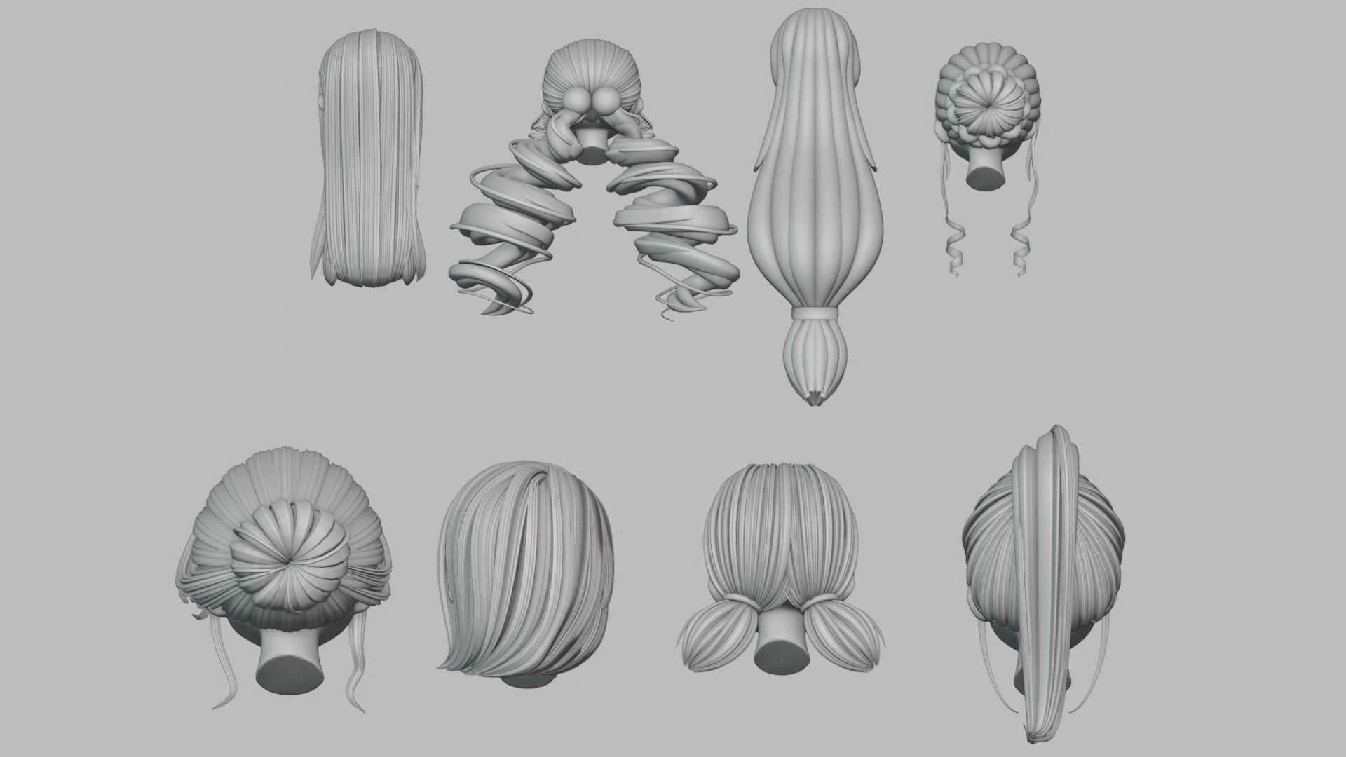 Woman Hair Collection 3D model_15