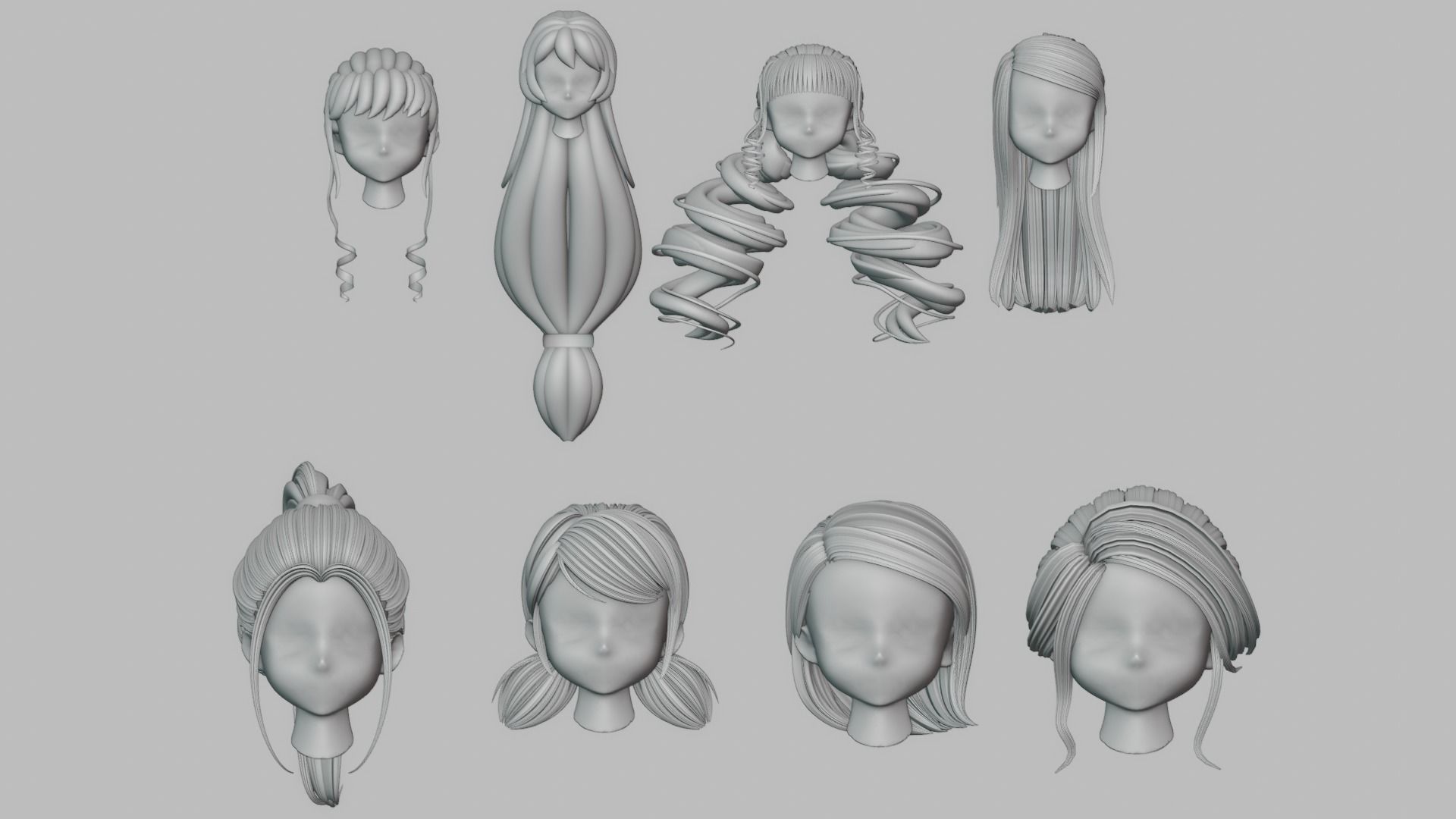 Woman Hair Collection 3D model_12