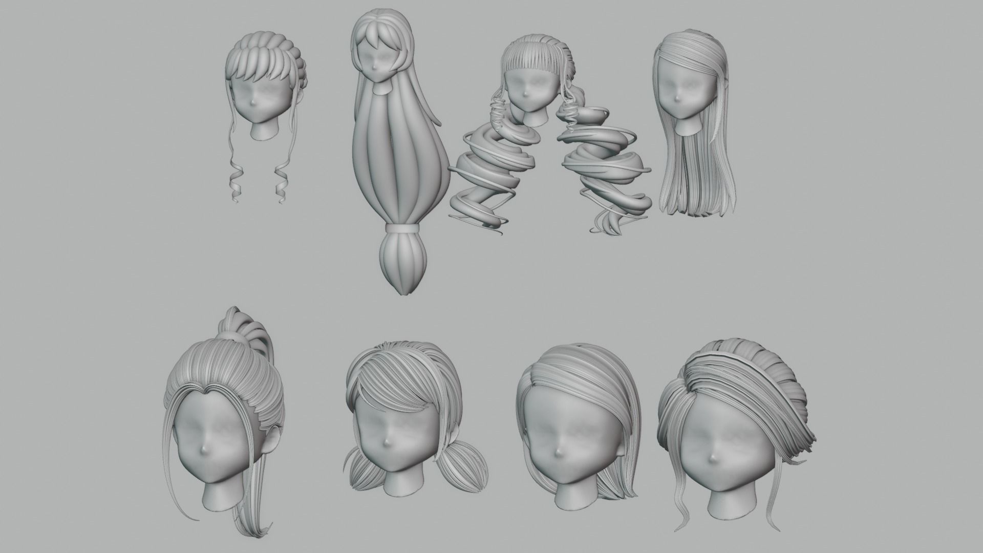 Woman Hair Collection 3D model_13