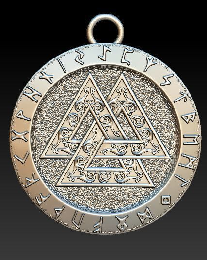 viking  valknut pendant 3D model_1