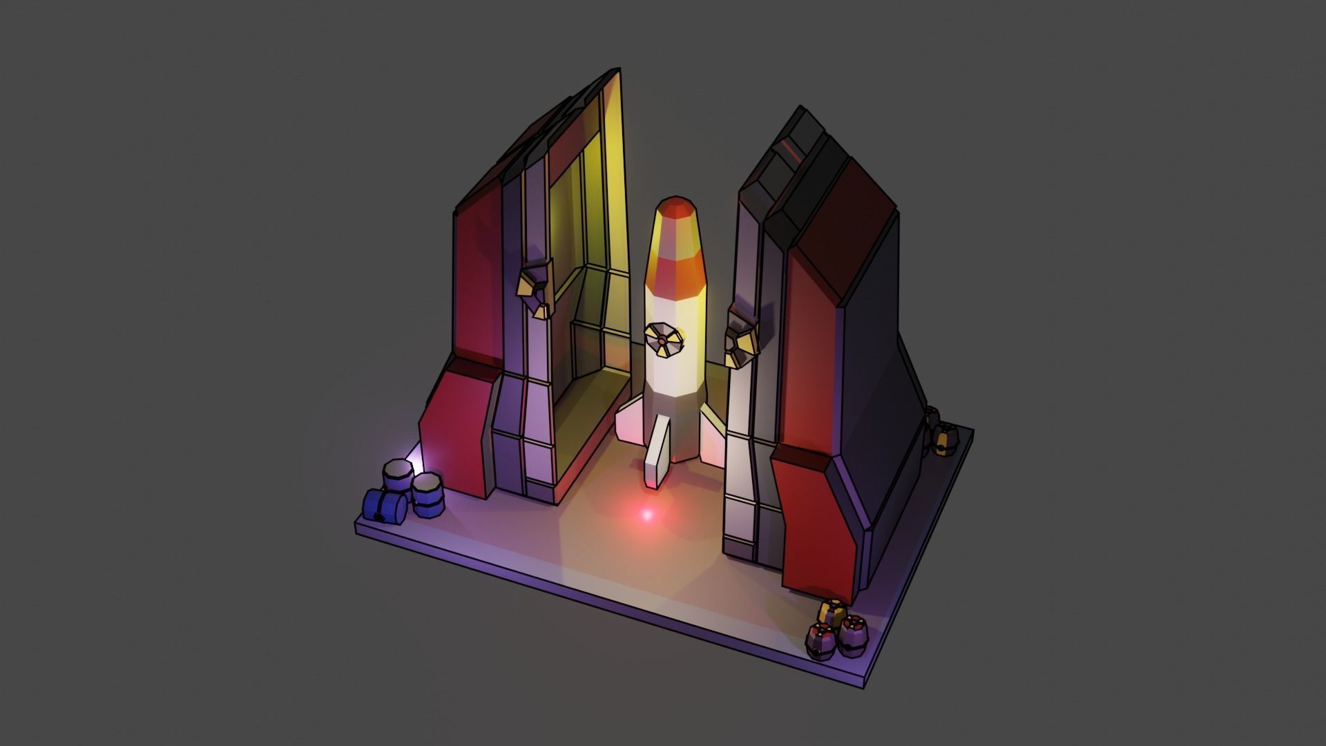 Nuclear Silo and Warhead Missile Ready to Fly  Low-poly 3D model_8