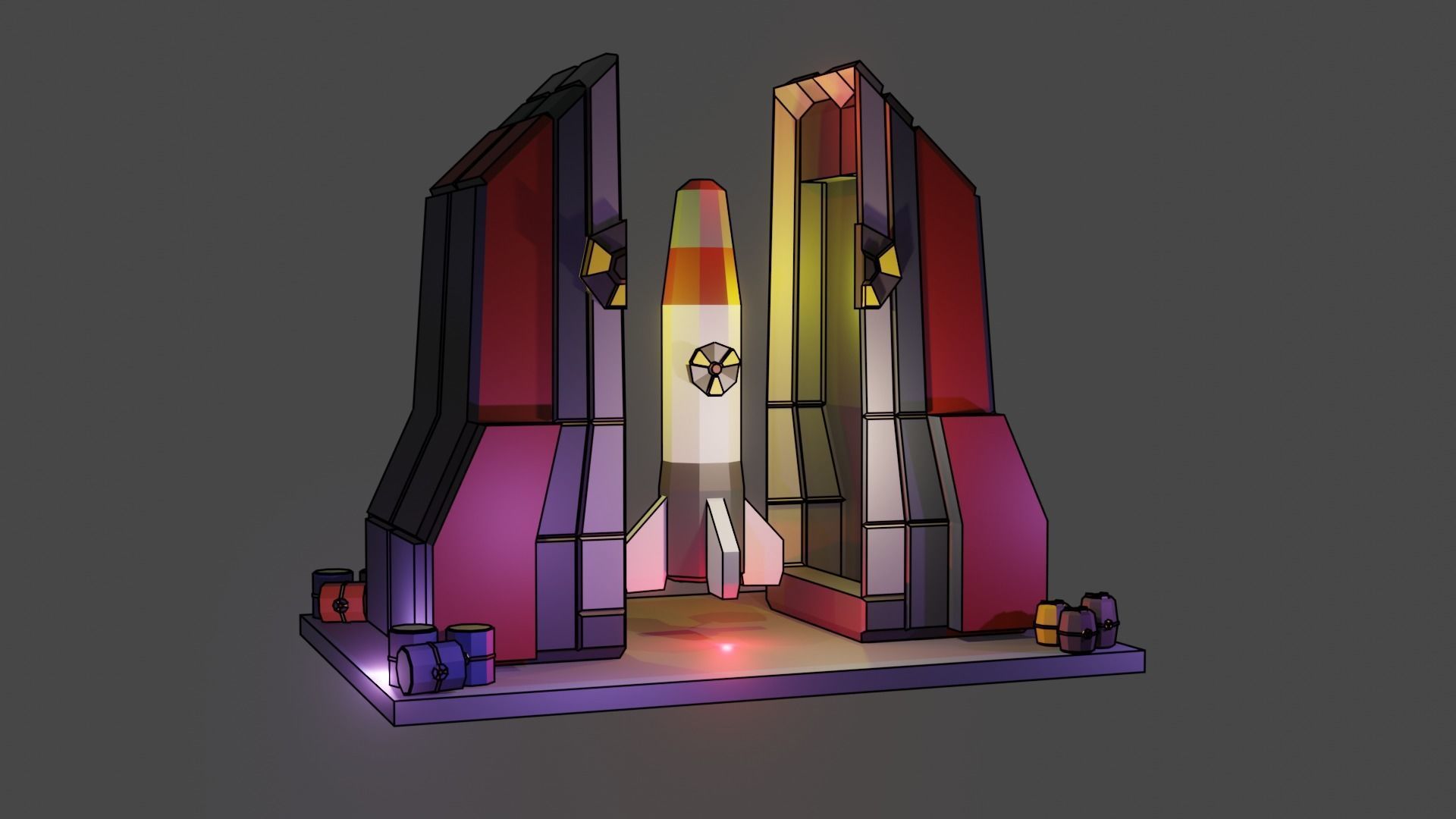Nuclear Silo and Warhead Missile Ready to Fly  Low-poly 3D model_7