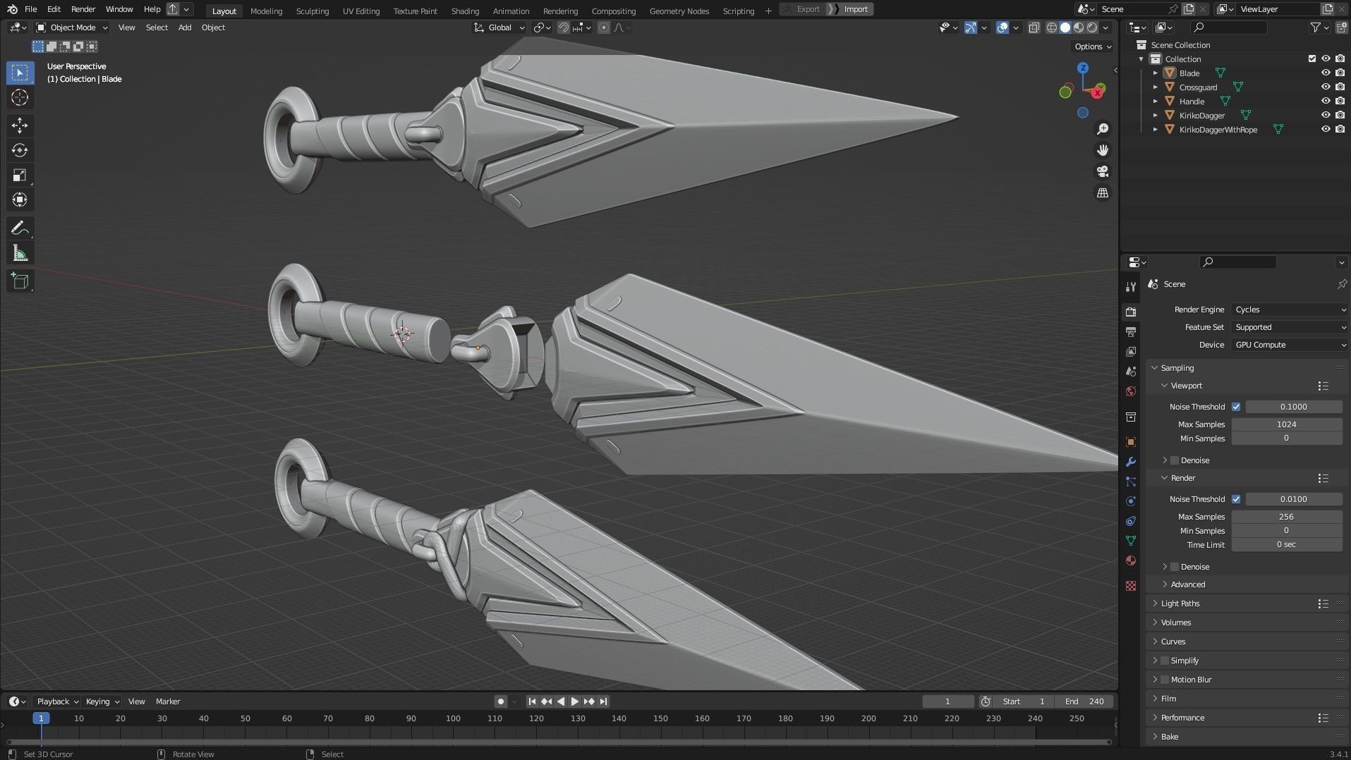 Overwatch 2 Kiriko Kunai Dagger for cosplay 3D print model_12