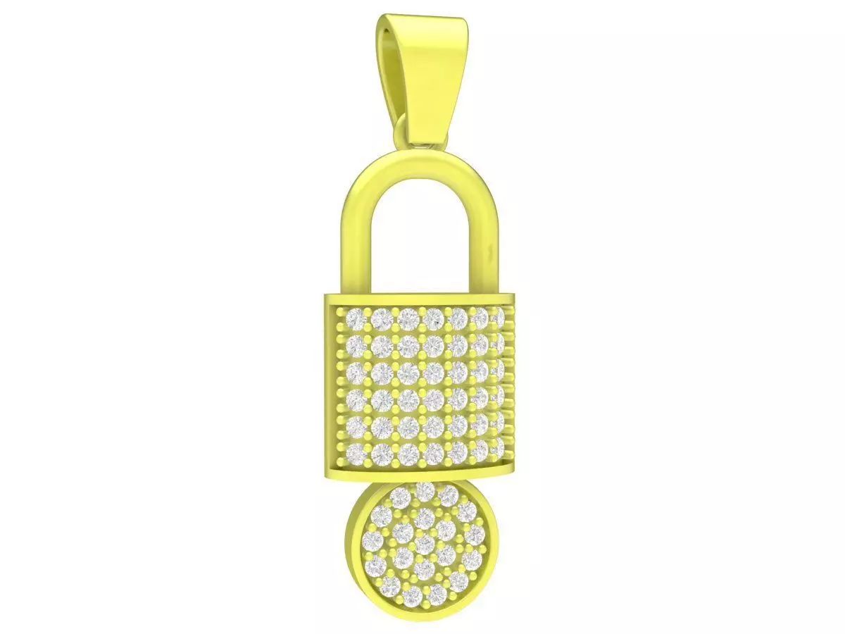 Luxury Pave Lock Pendant with Square and Round Stones 3947 3D print model