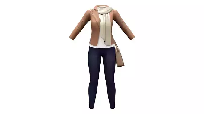 Brown Leather Jacket White Top Navy Denims Handbag Outfit