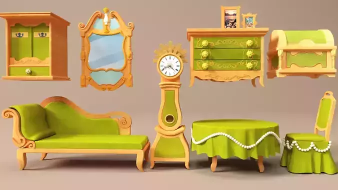 Collection of aristocratic cartoon furniture 3D