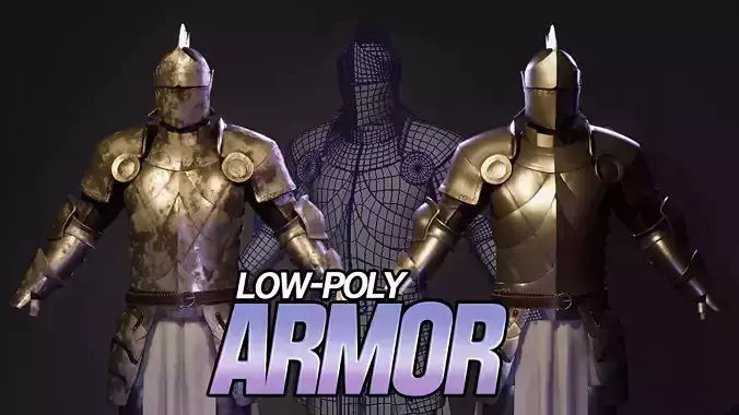 Game Ready Silver Armor 3D Model Low-poly 3D model