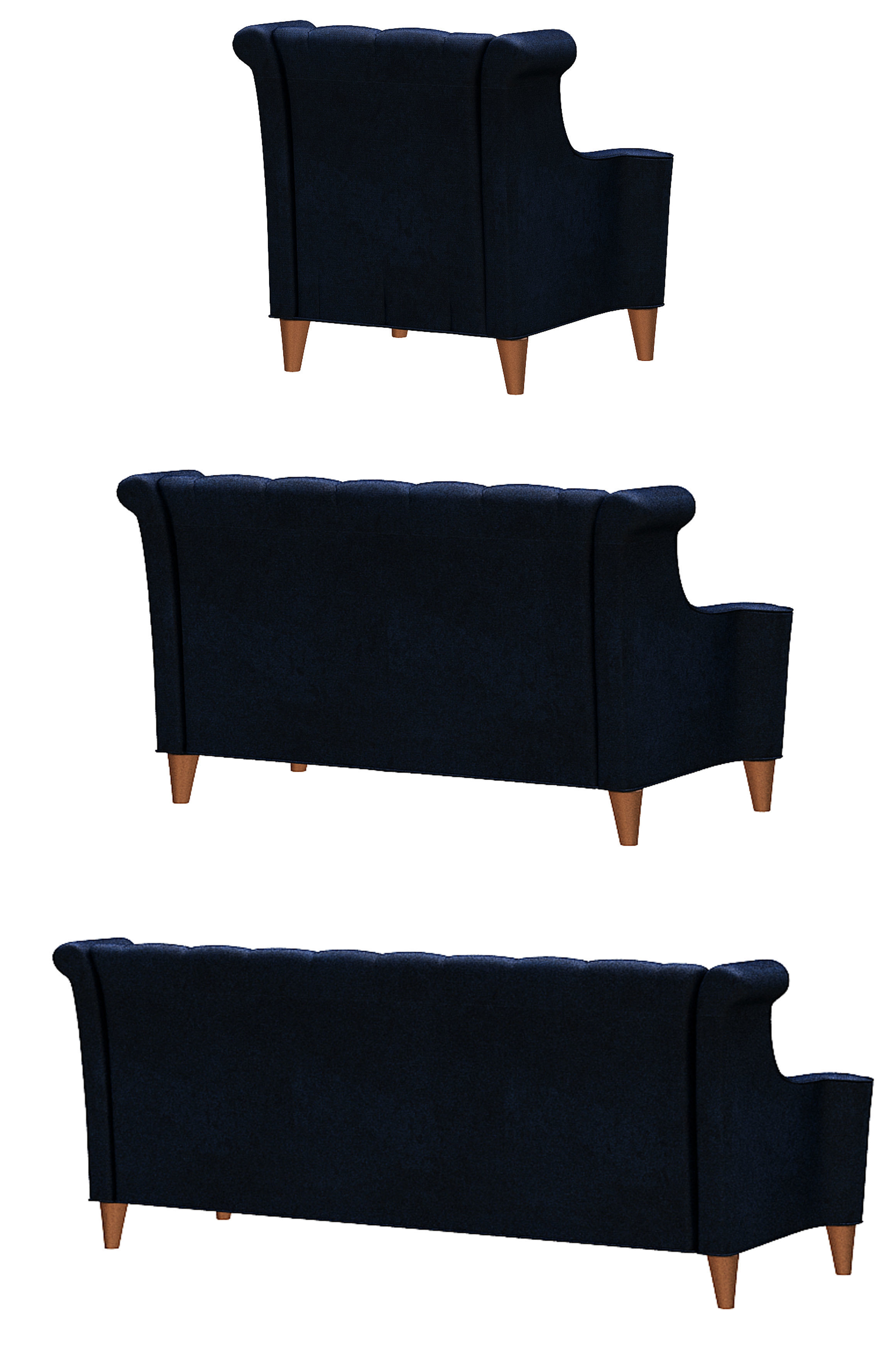 Contemporary sofa fabric and wood Low-poly 3D model_5