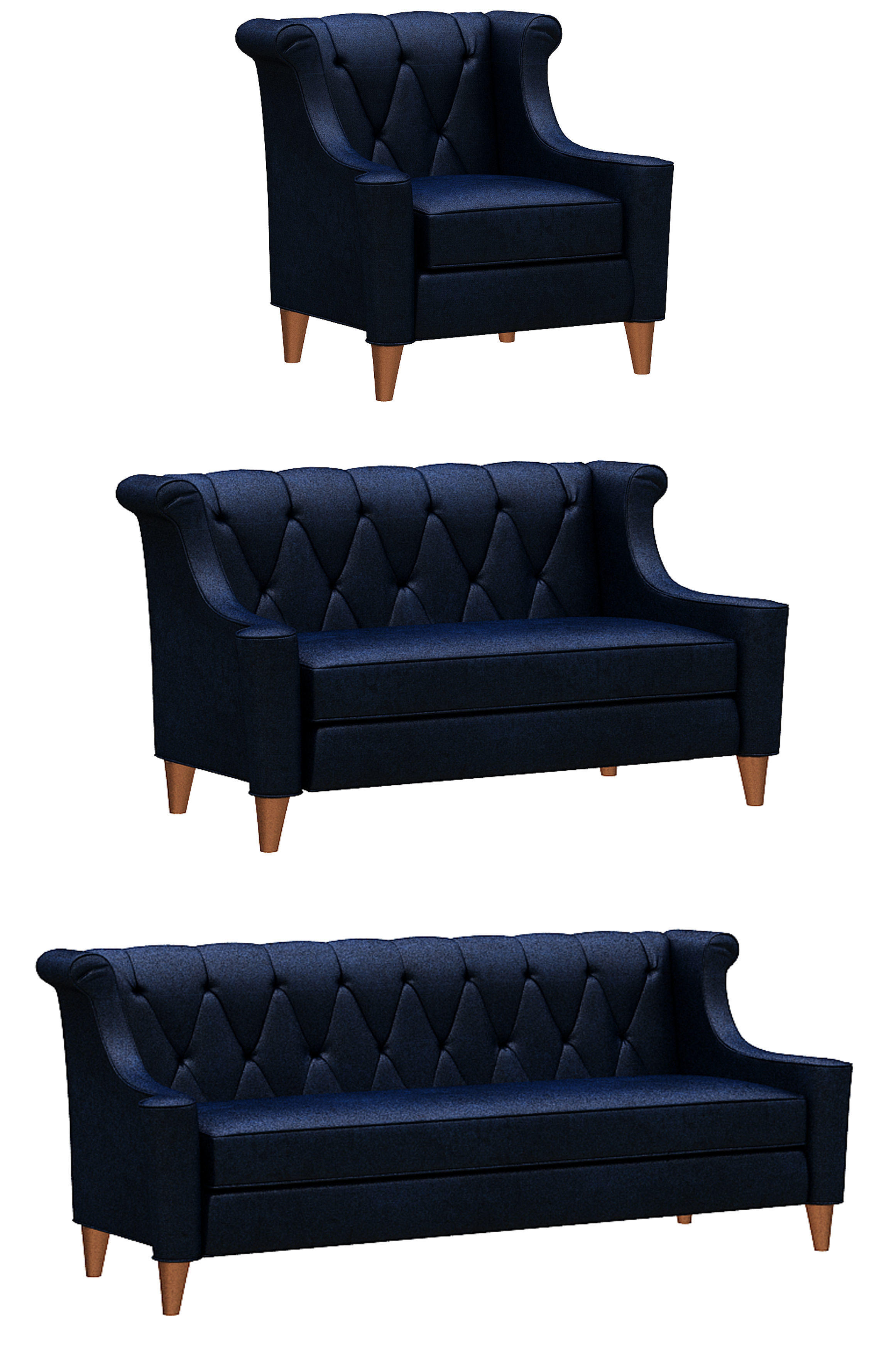 Contemporary sofa fabric and wood Low-poly 3D model_1