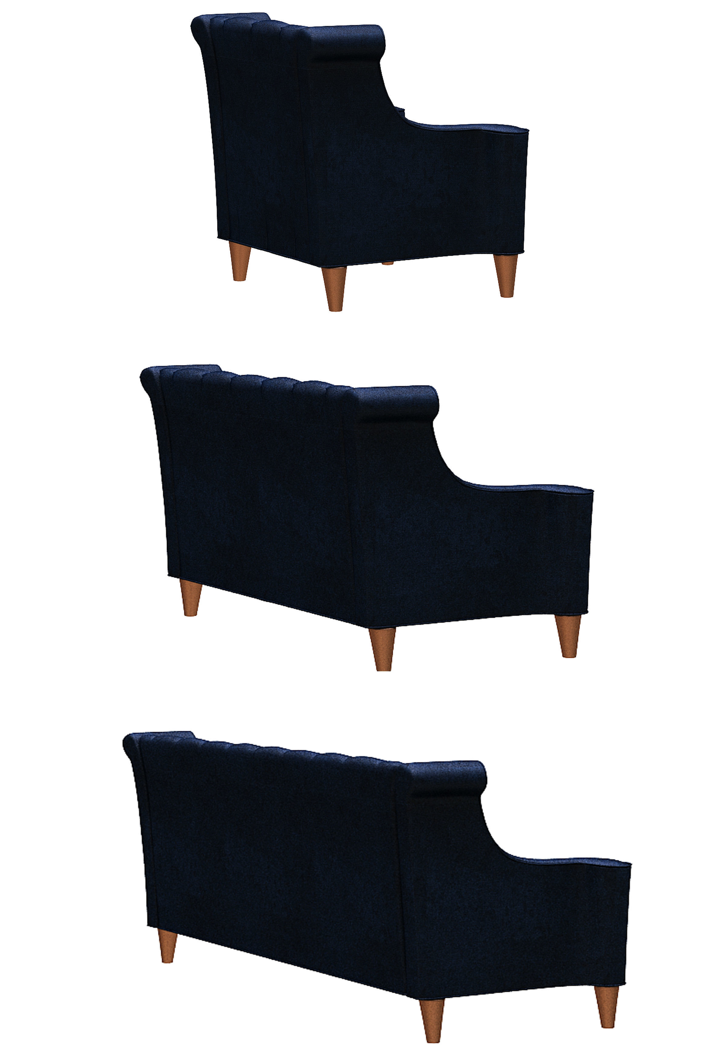 Contemporary sofa fabric and wood Low-poly 3D model_4