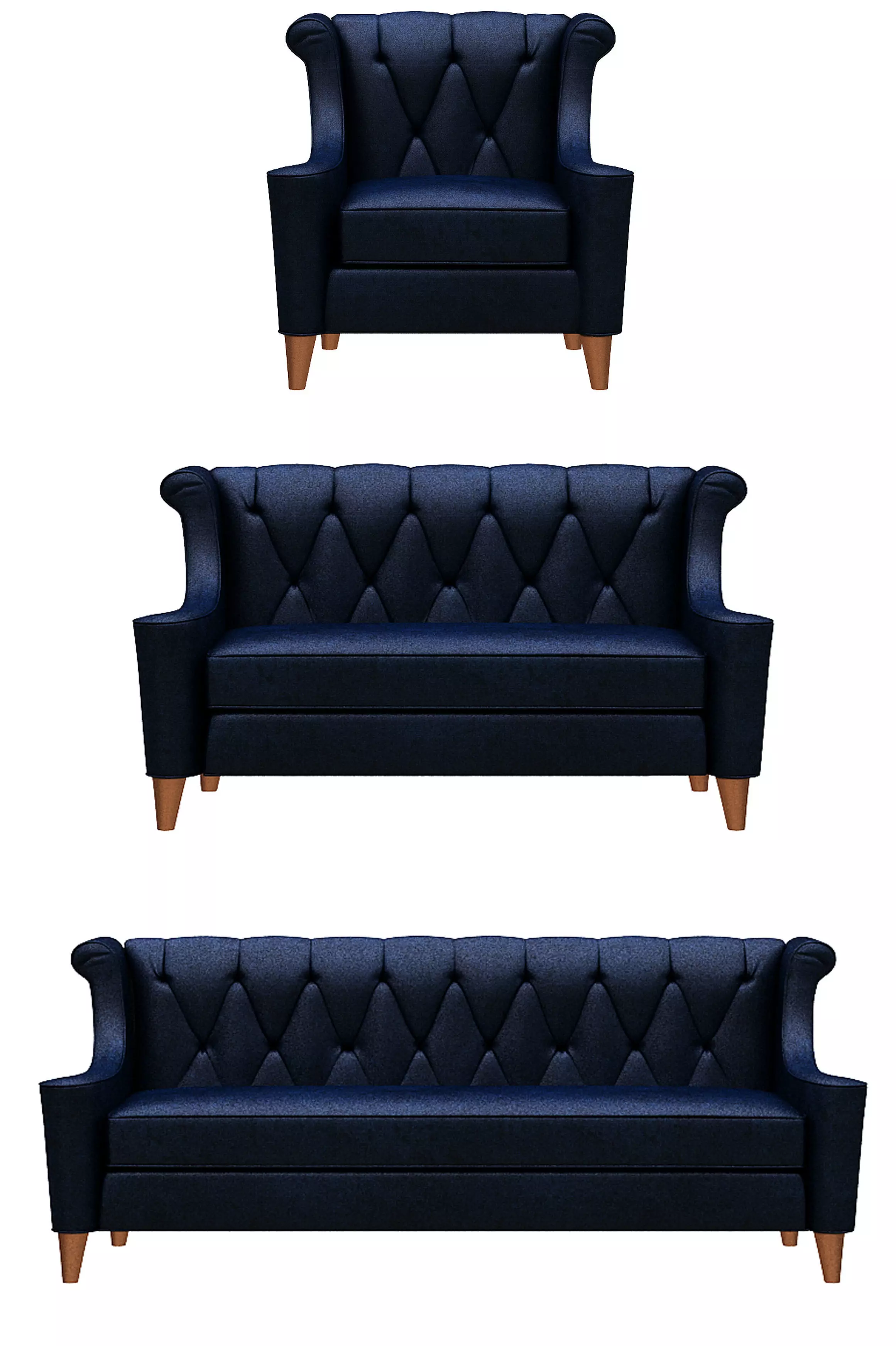 Contemporary sofa fabric and wood Low-poly 3D model_0