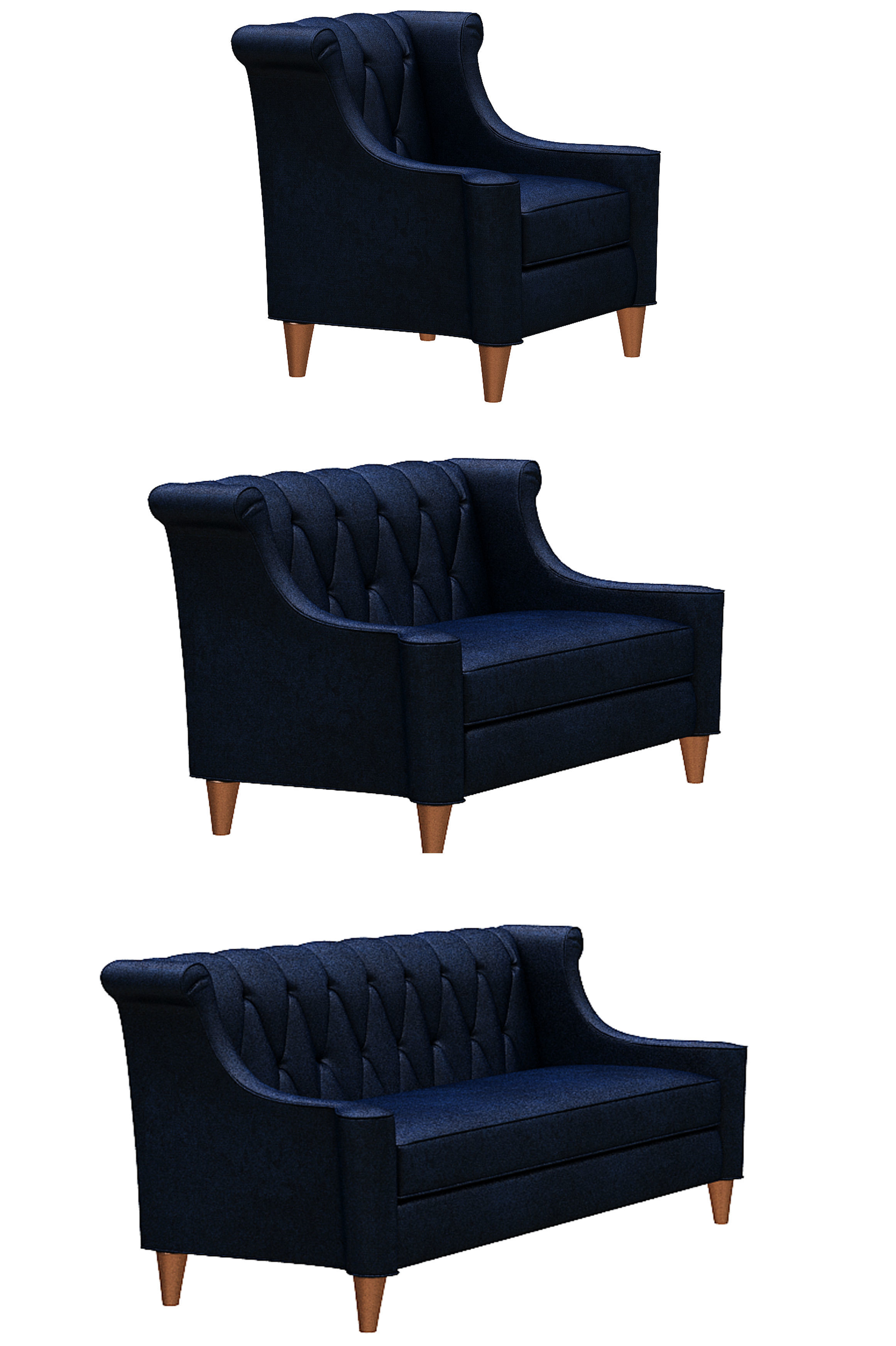 Contemporary sofa fabric and wood Low-poly 3D model_2