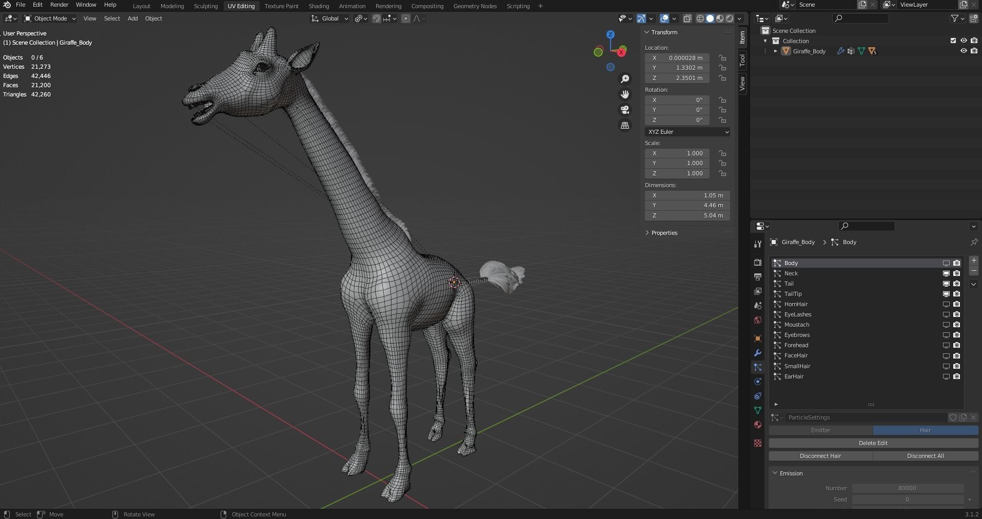 Fur Giraffe NO Rigged in Blender Low-poly 3D model_7
