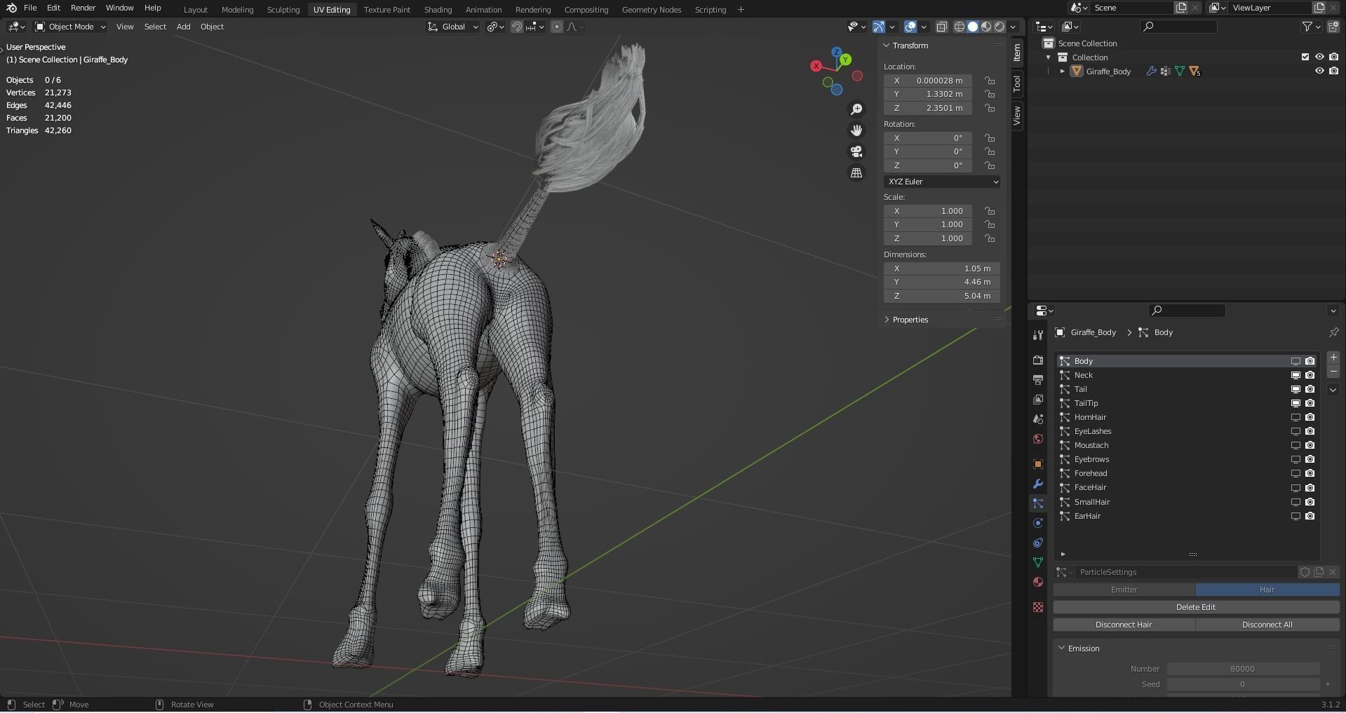 Fur Giraffe NO Rigged in Blender Low-poly 3D model_5