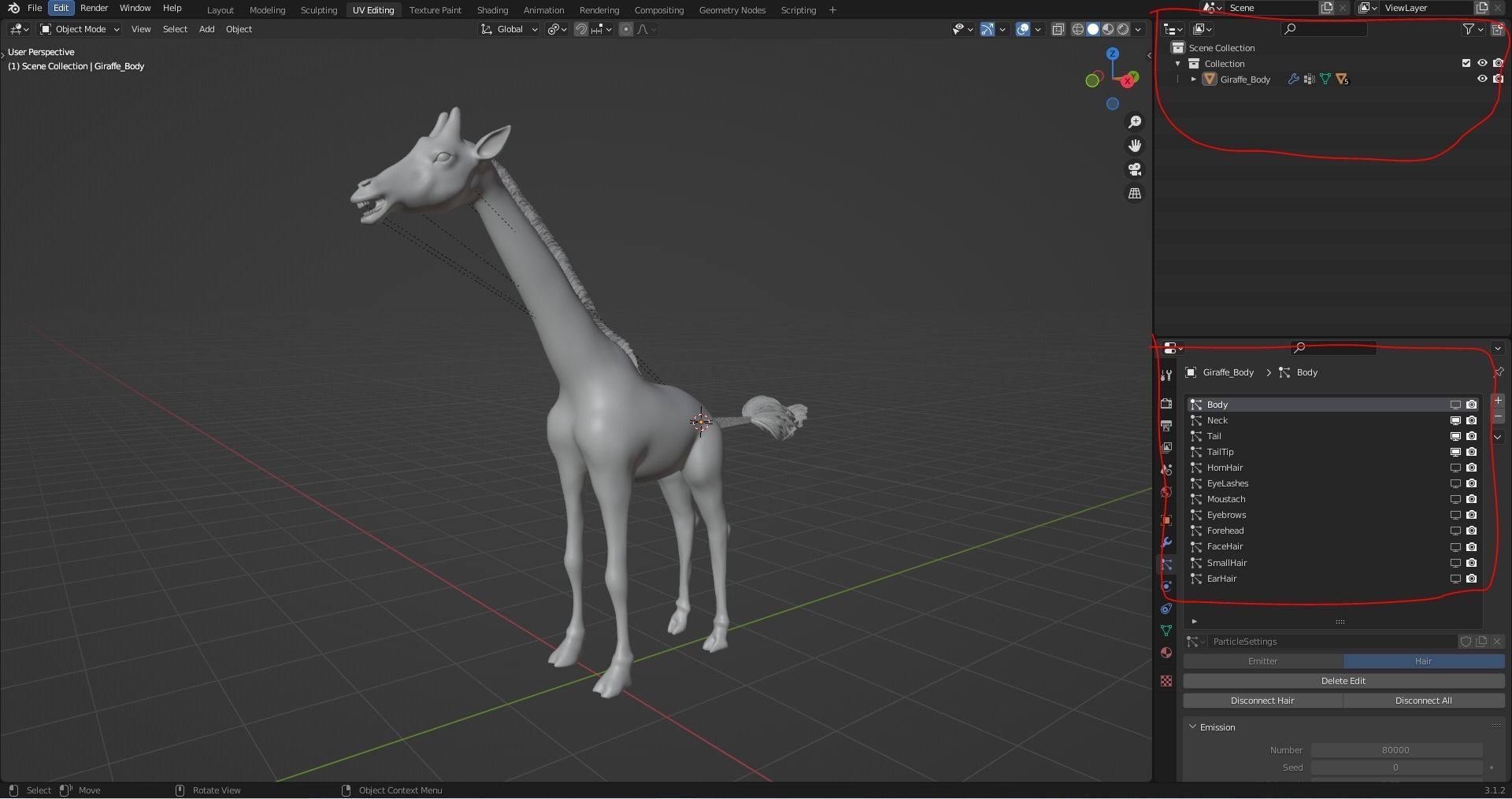Fur Giraffe NO Rigged in Blender Low-poly 3D model_10