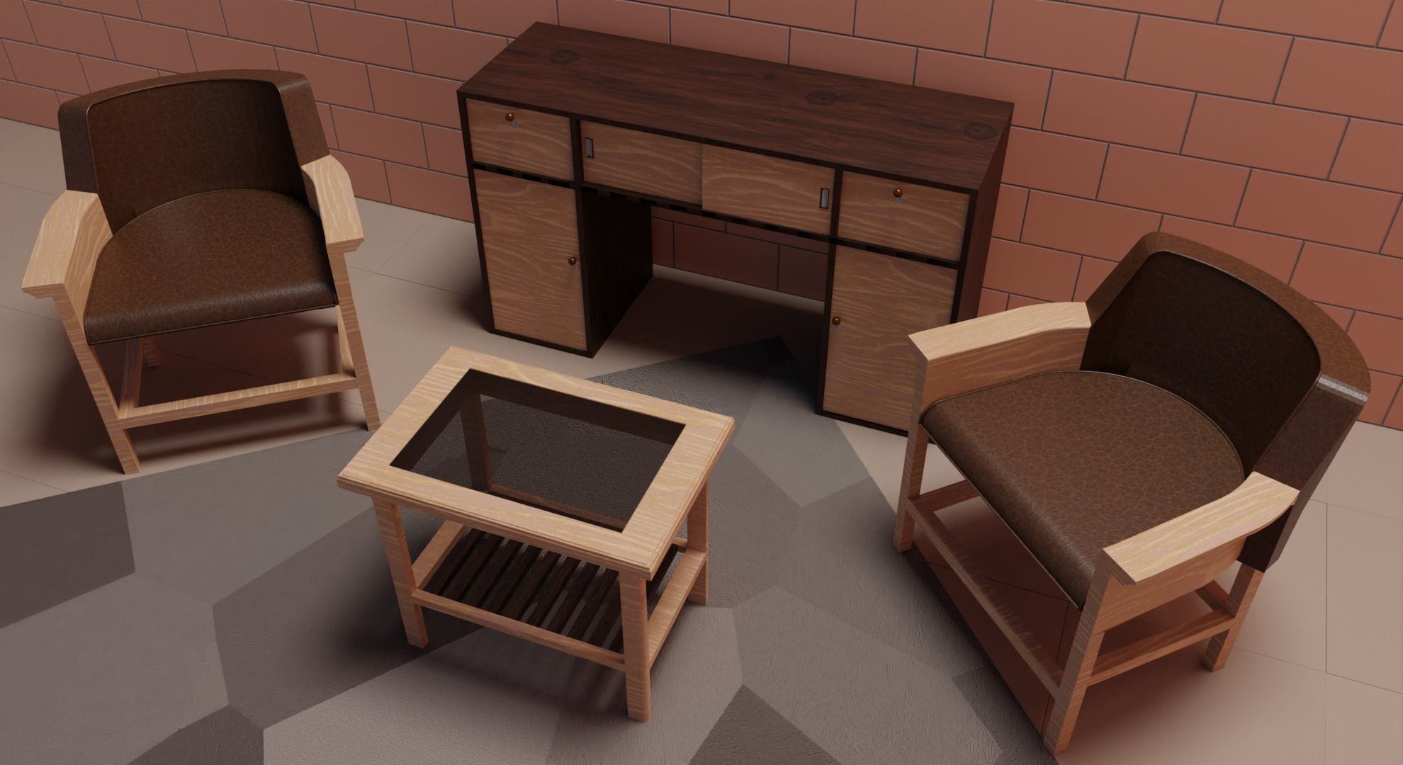 Minimalist Front yard lounge Free low-poly 3D model_3